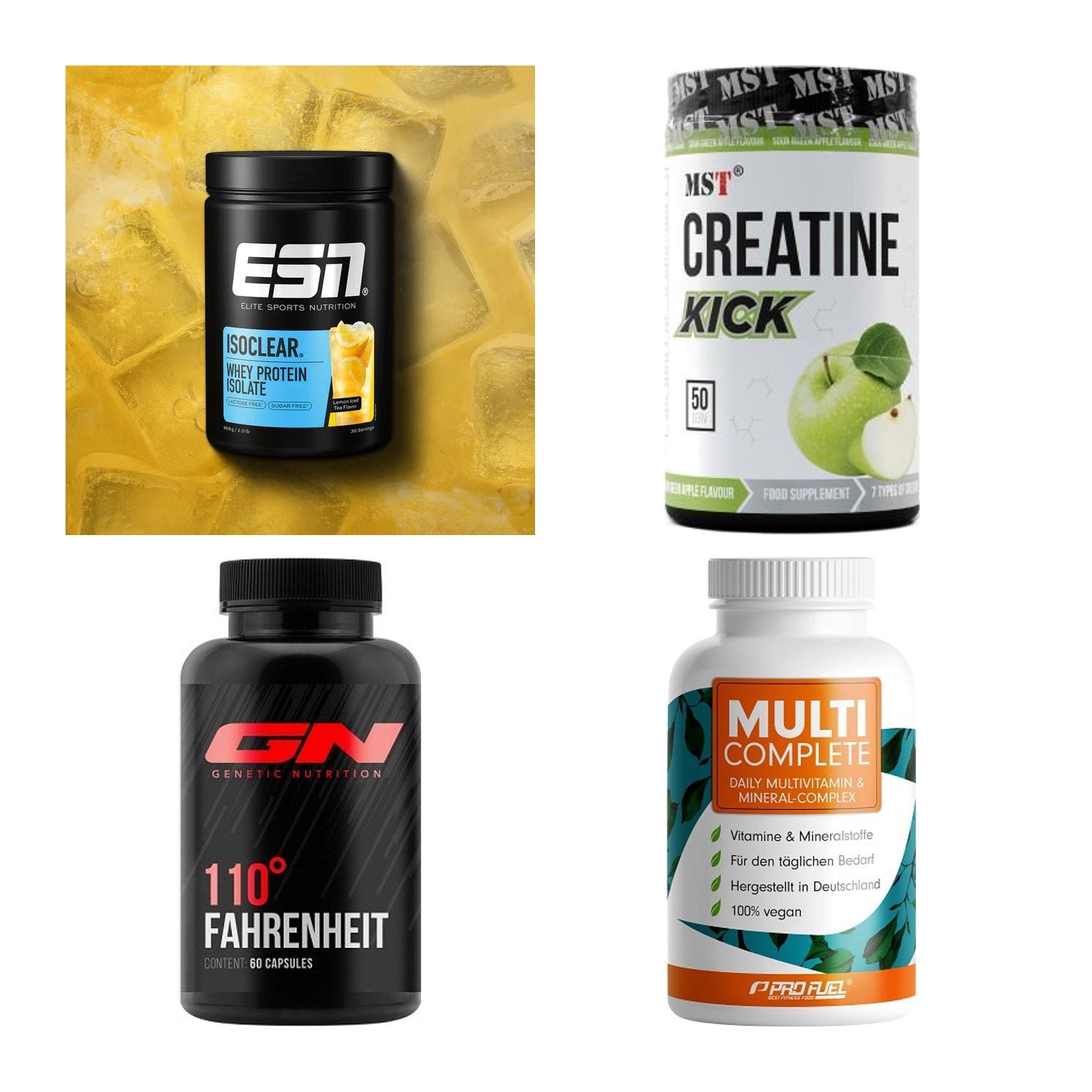 Wettkampfvorbereitung: ESN ISOCLEAR + MST Creatine + 2 weitere – alle enthaltenen Artikel