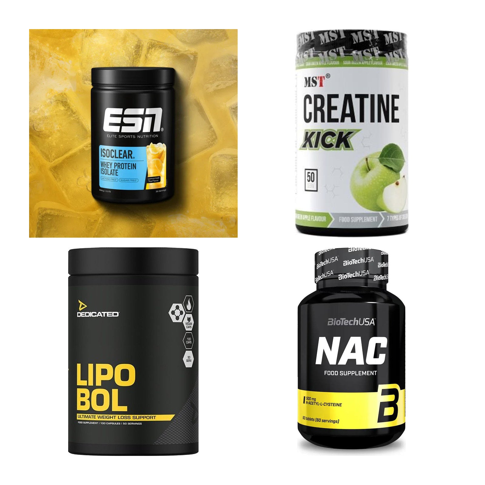 Wettkampfvorbereitung: ESN ISOCLEAR + MST Creatine + 2 weitere – alle enthaltenen Artikel
