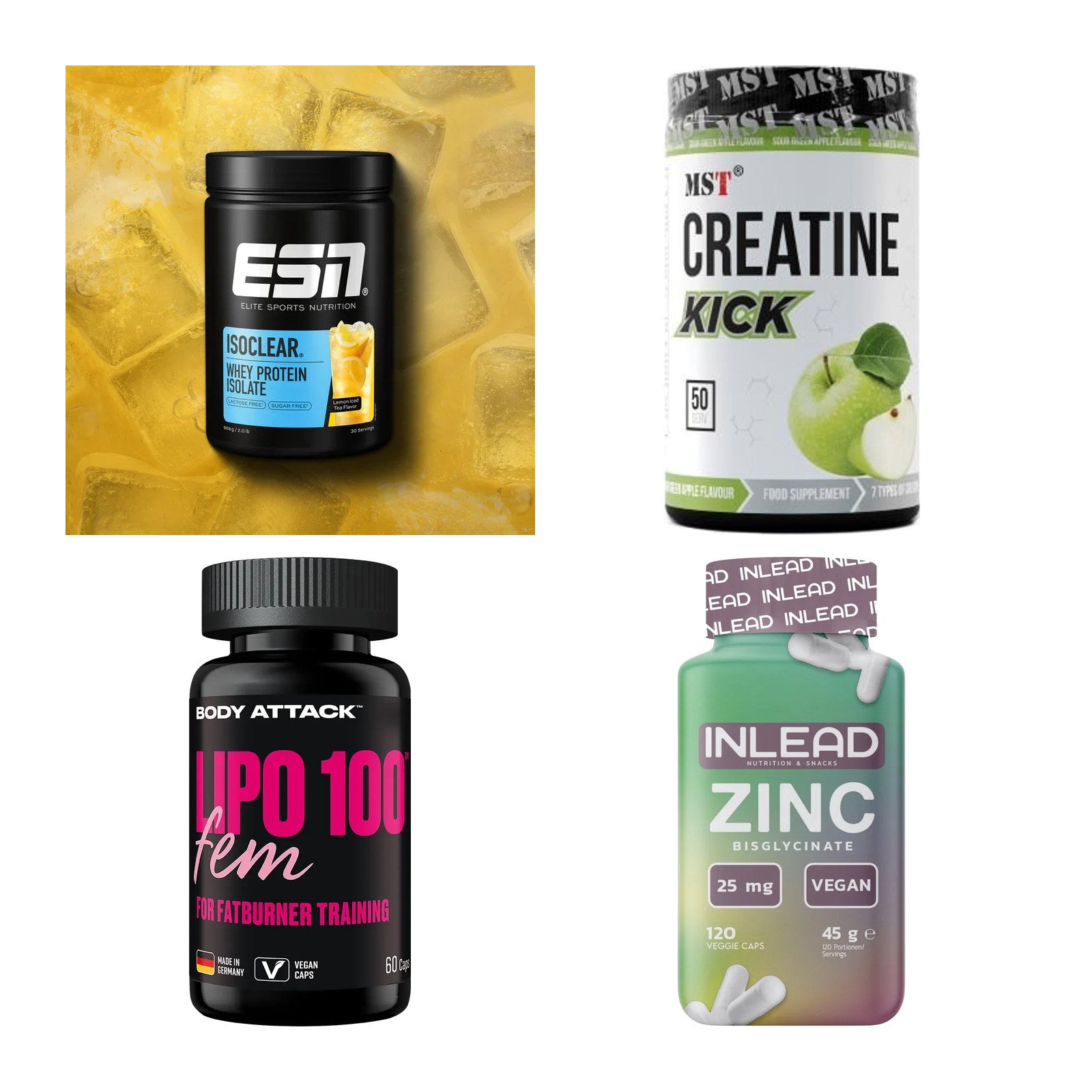 Wettkampfvorbereitung: ESN ISOCLEAR + MST Creatine + 2 weitere – alle enthaltenen Artikel