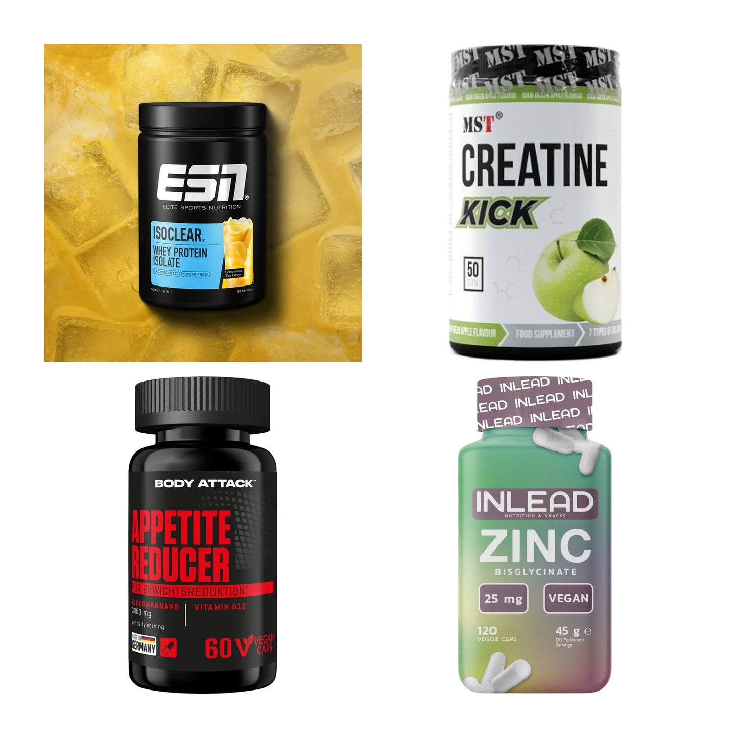Wettkampfvorbereitung: ESN ISOCLEAR + MST Creatine + 2 weitere – alle enthaltenen Artikel