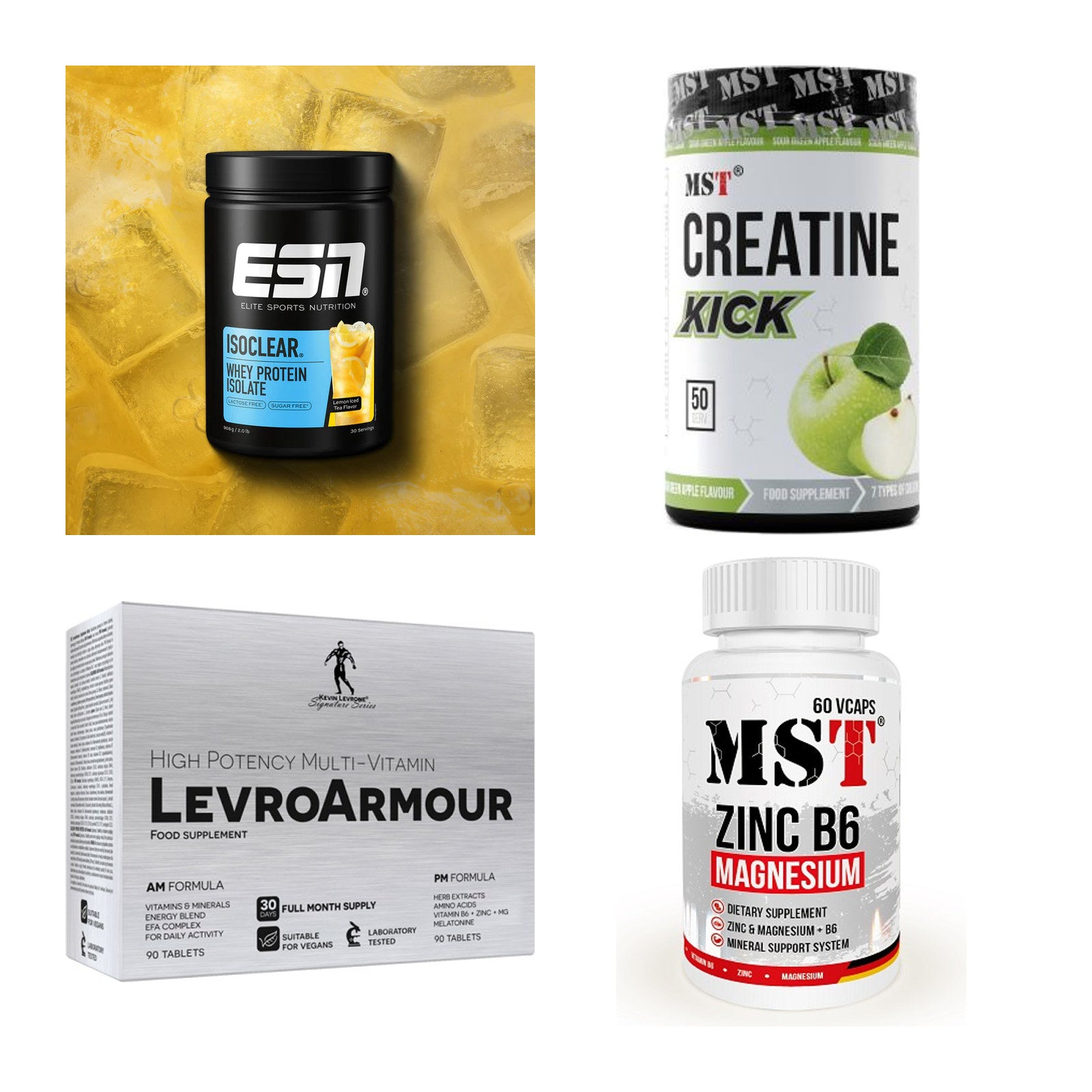 Wettkampfvorbereitung: ESN ISOCLEAR + MST Creatine + 2 weitere – alle enthaltenen Artikel
