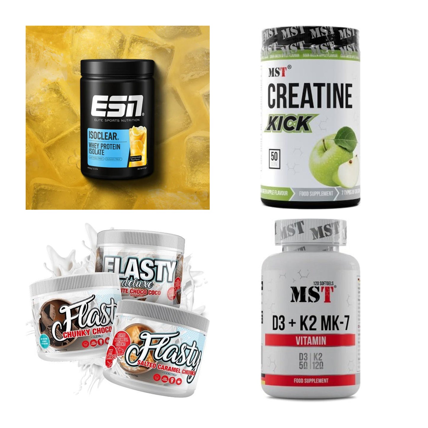 Wettkampfvorbereitung: ESN ISOCLEAR + MST Creatine + 2 weitere – alle enthaltenen Artikel