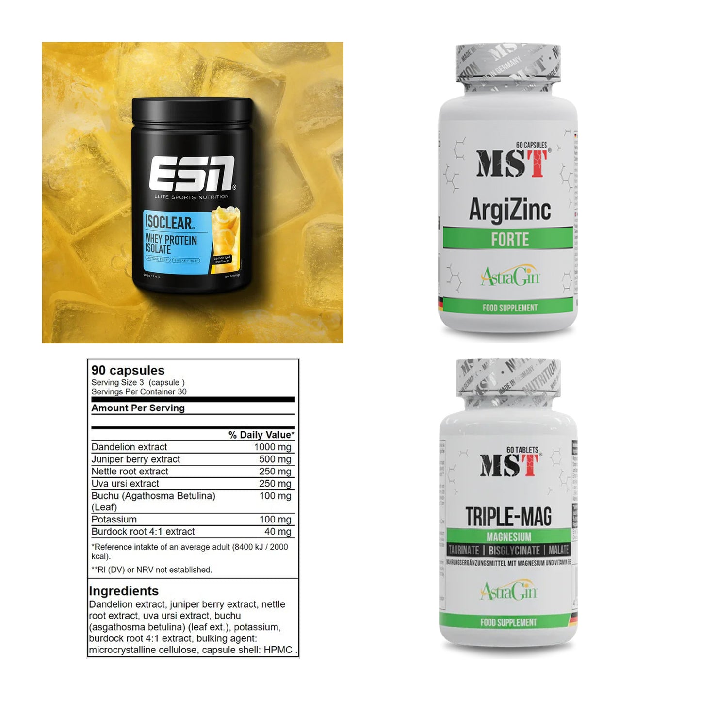 Wettkampfvorbereitung: ESN ISOCLEAR + MST ArgiZinc + 2 weitere – alle enthaltenen Artikel
