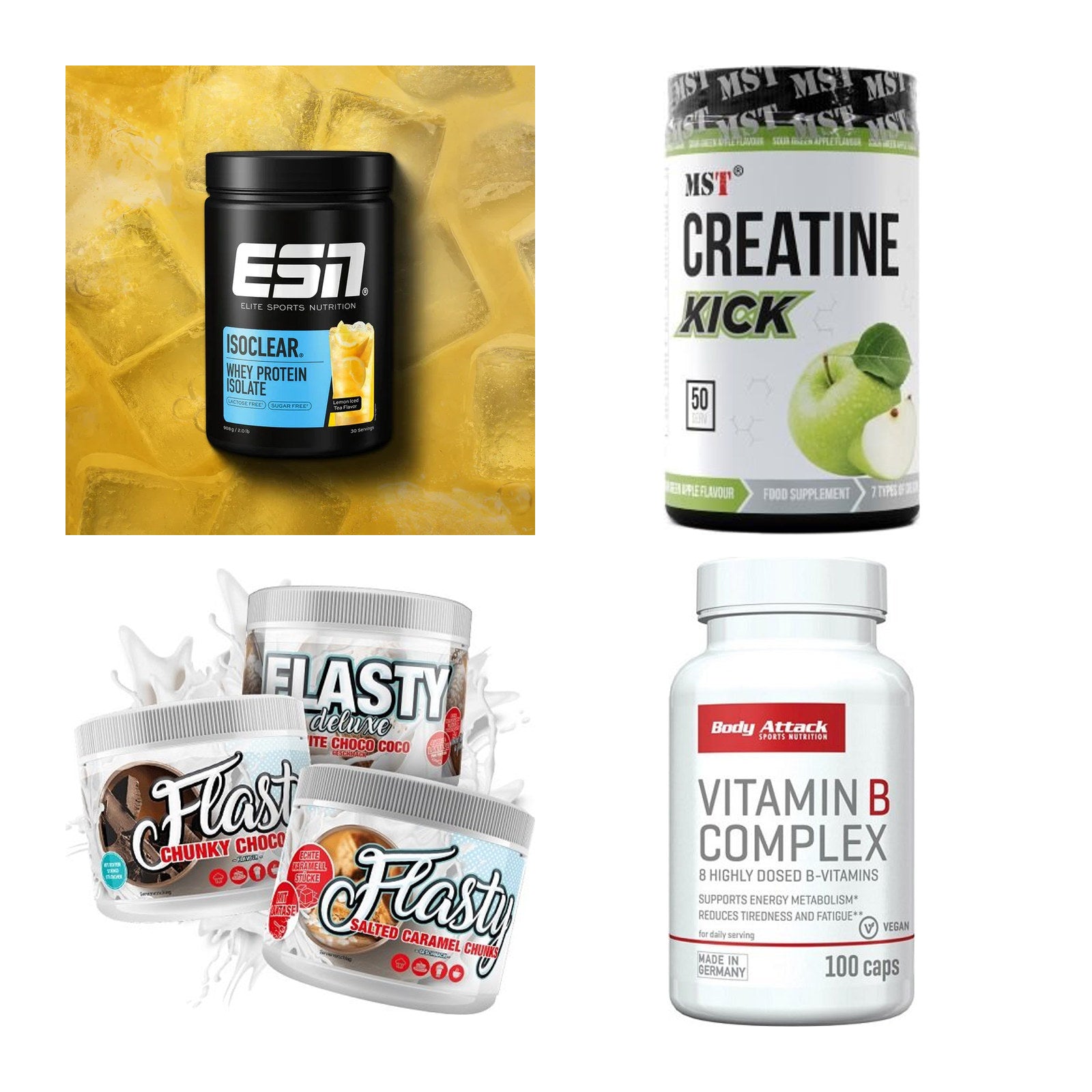Wettkampfvorbereitung: ESN ISOCLEAR + MST Creatine + 2 weitere – alle enthaltenen Artikel
