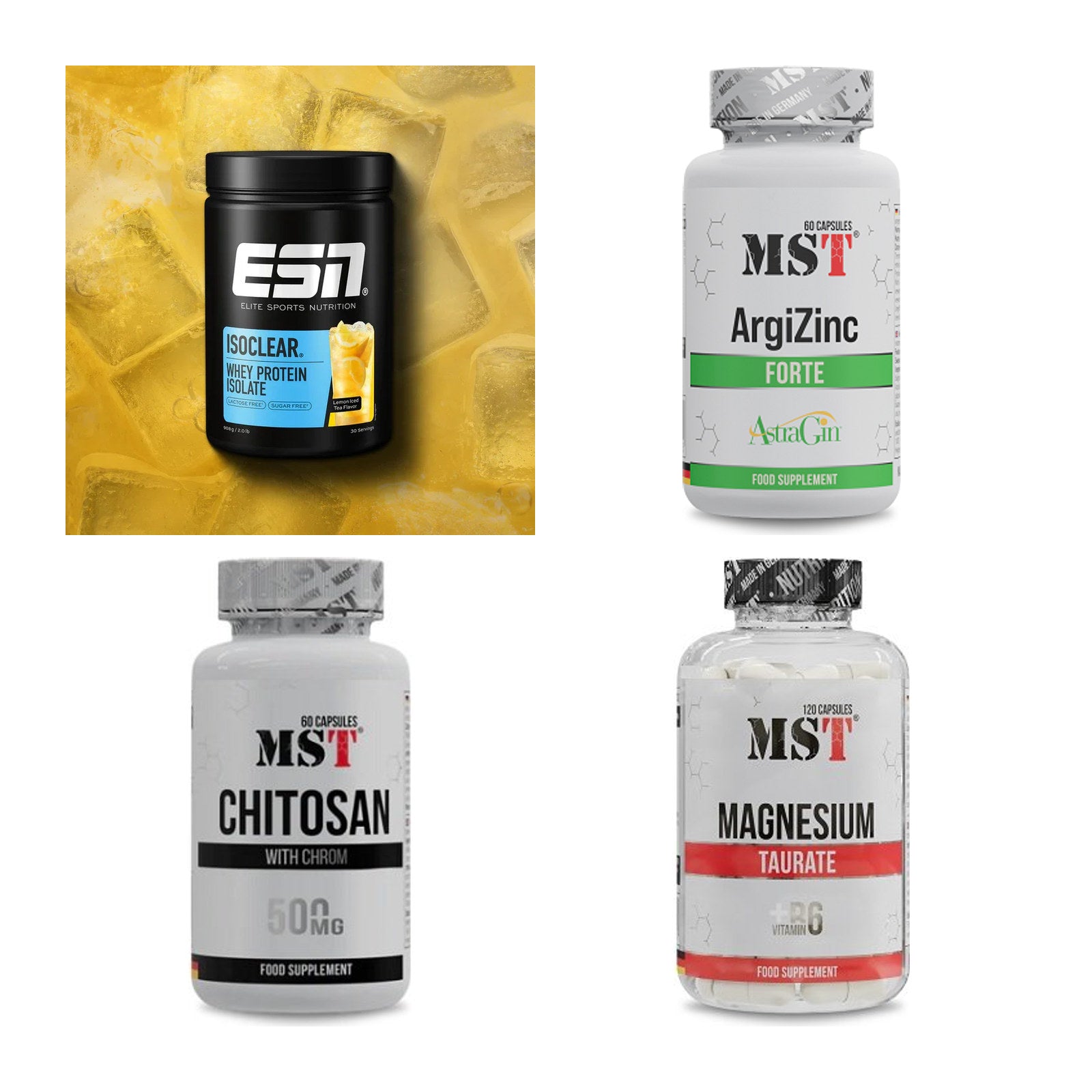Wettkampfvorbereitung: ESN ISOCLEAR + MST ArgiZinc + 2 weitere – alle enthaltenen Artikel