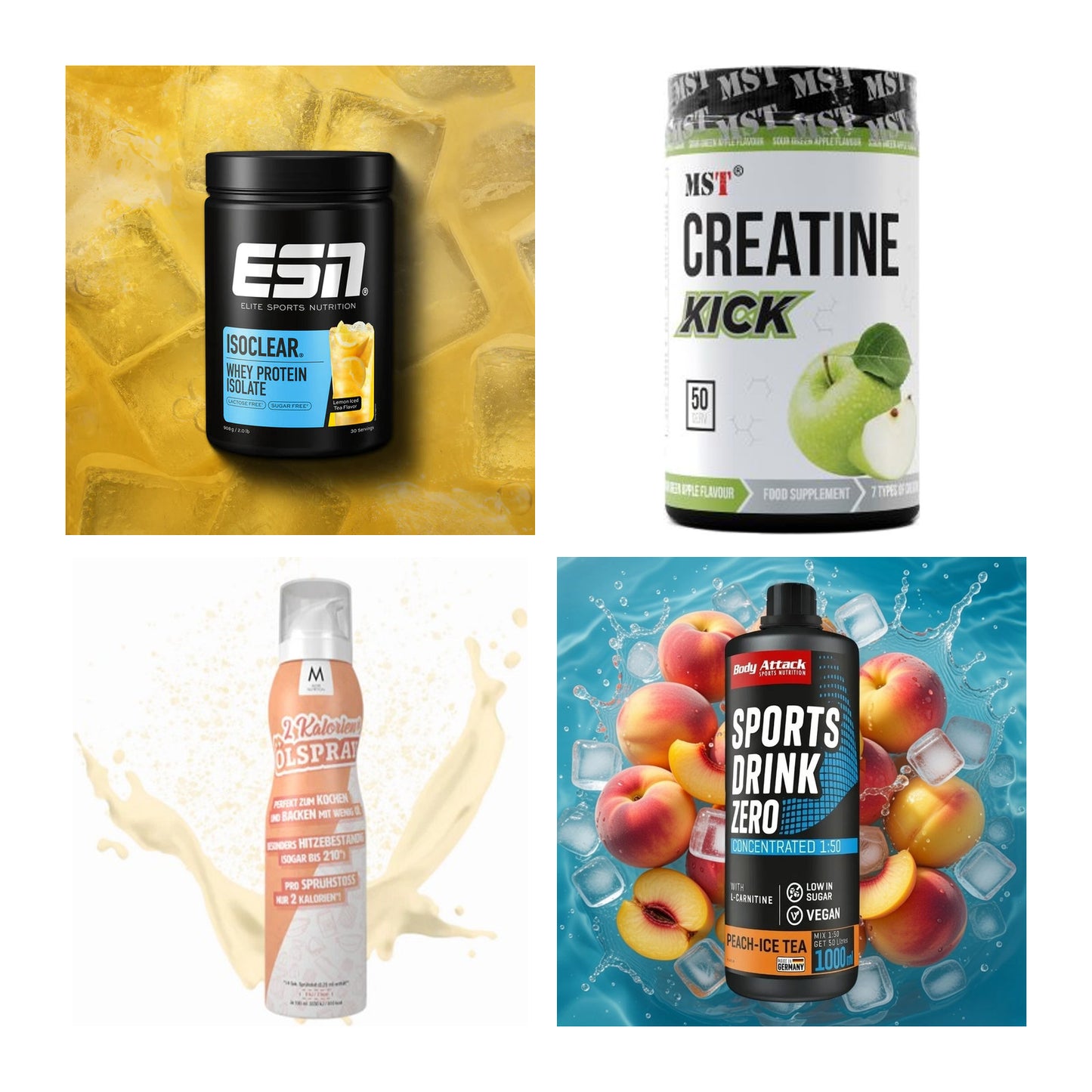 Wettkampfvorbereitung: ESN ISOCLEAR + MST Creatine + 2 weitere – alle enthaltenen Artikel