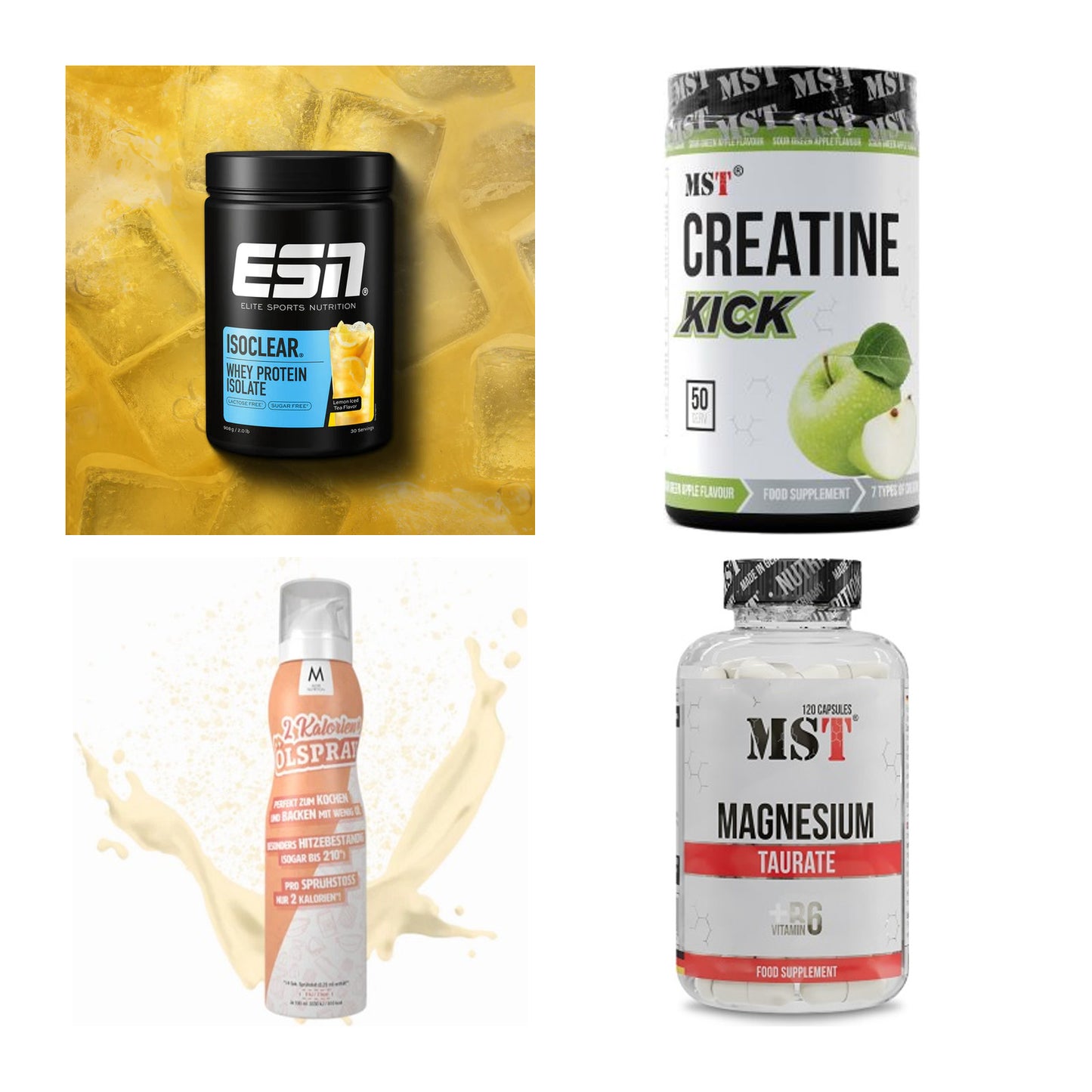 Wettkampfvorbereitung: ESN ISOCLEAR + MST Creatine + 2 weitere – alle enthaltenen Artikel