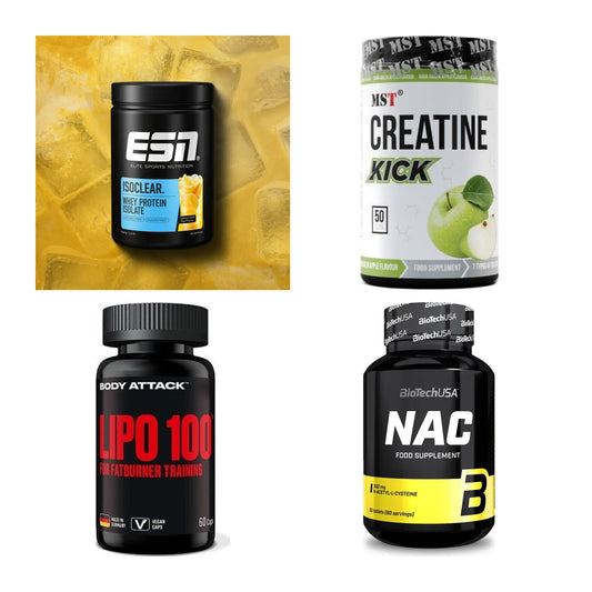 Wettkampfvorbereitung: ESN ISOCLEAR + MST Creatine + 2 weitere – alle enthaltenen Artikel