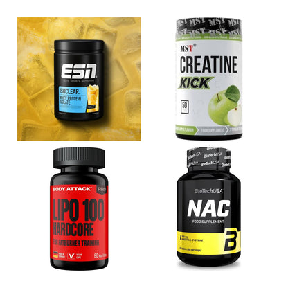 Wettkampfvorbereitung: ESN ISOCLEAR + MST Creatine + 2 weitere – alle enthaltenen Artikel