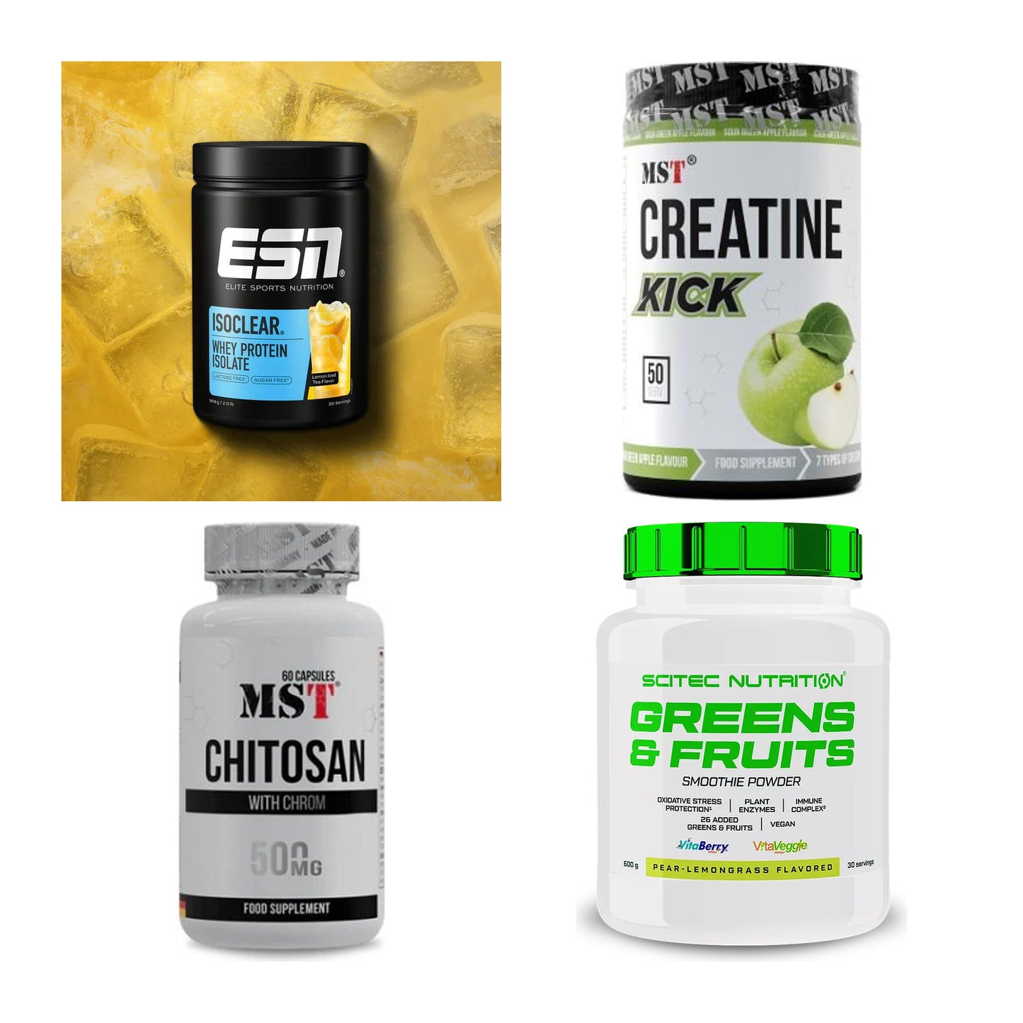 Wettkampfvorbereitung: ESN ISOCLEAR + MST Creatine + 2 weitere – alle enthaltenen Artikel
