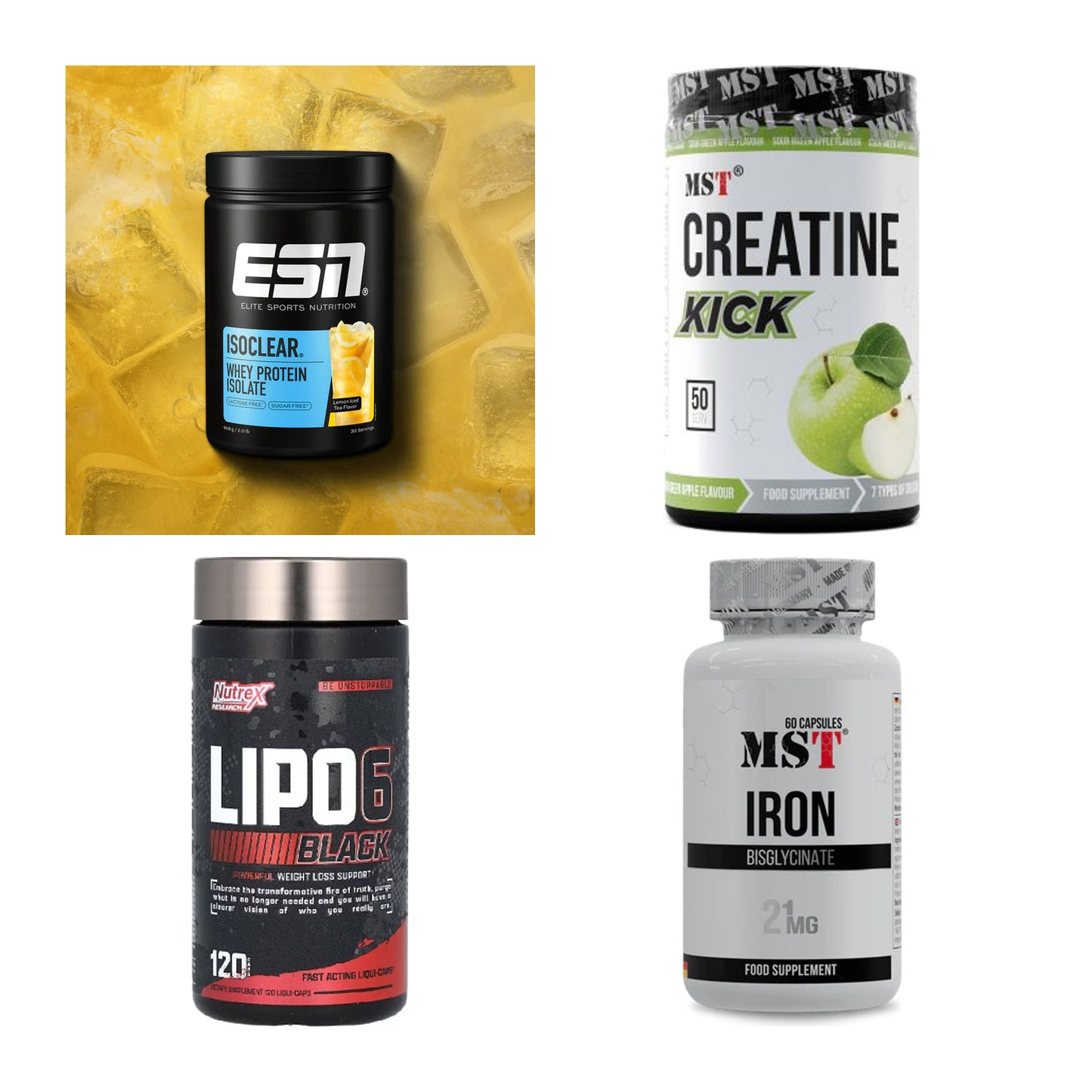 Wettkampfvorbereitung: ESN ISOCLEAR + MST Creatine + 2 weitere – alle enthaltenen Artikel
