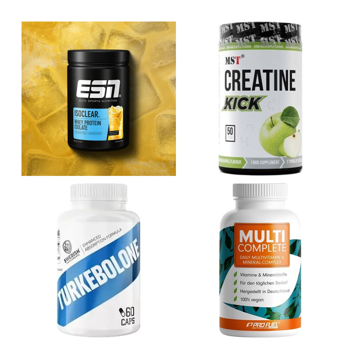 Wettkampfvorbereitung: ESN ISOCLEAR + MST Creatine + 2 weitere – alle enthaltenen Artikel