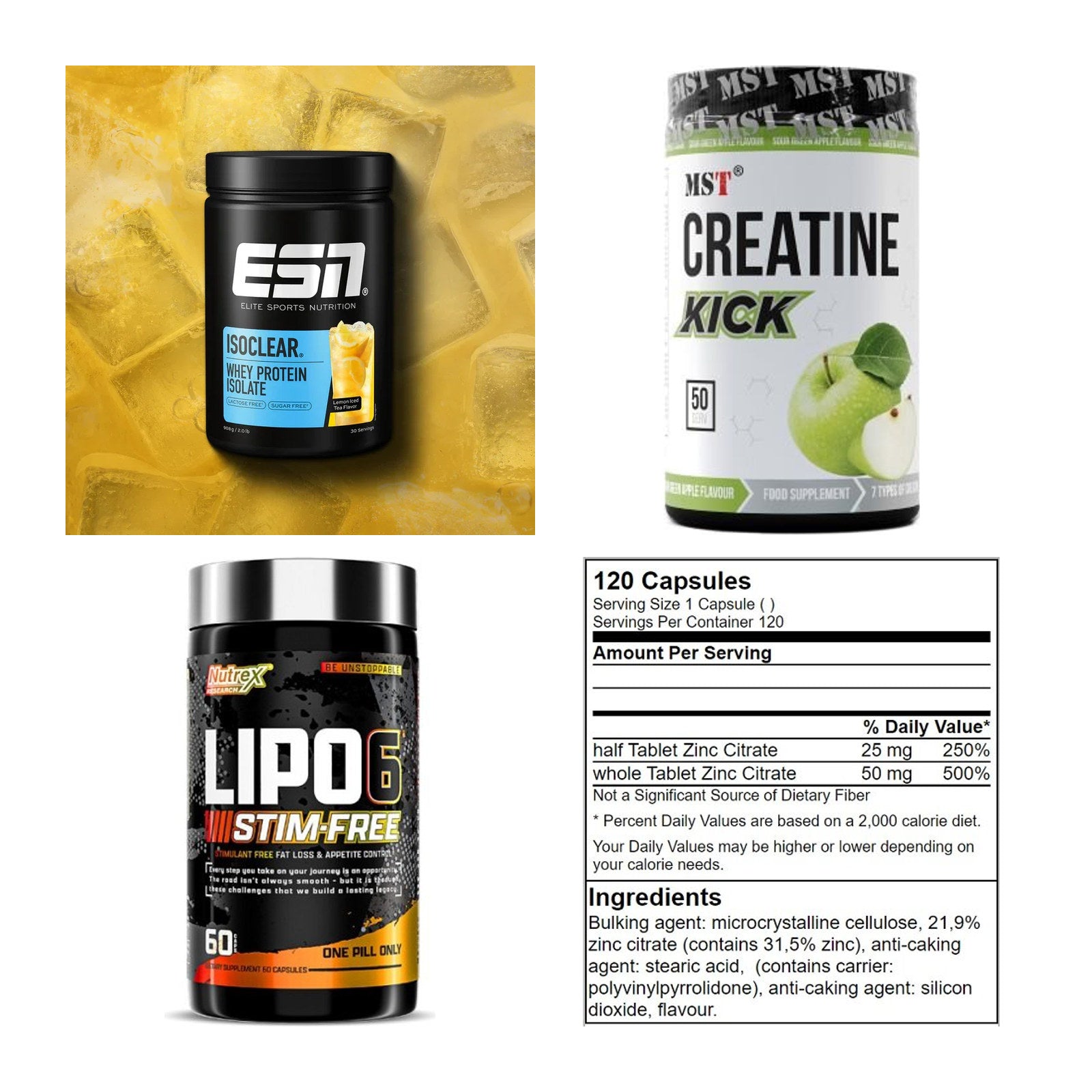 Wettkampfvorbereitung: ESN ISOCLEAR + MST Creatine + 2 weitere – alle enthaltenen Artikel