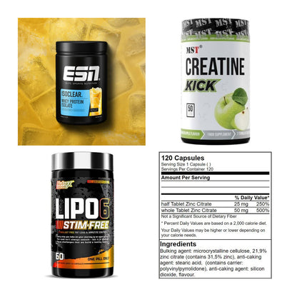 Wettkampfvorbereitung: ESN ISOCLEAR + MST Creatine + 2 weitere – alle enthaltenen Artikel