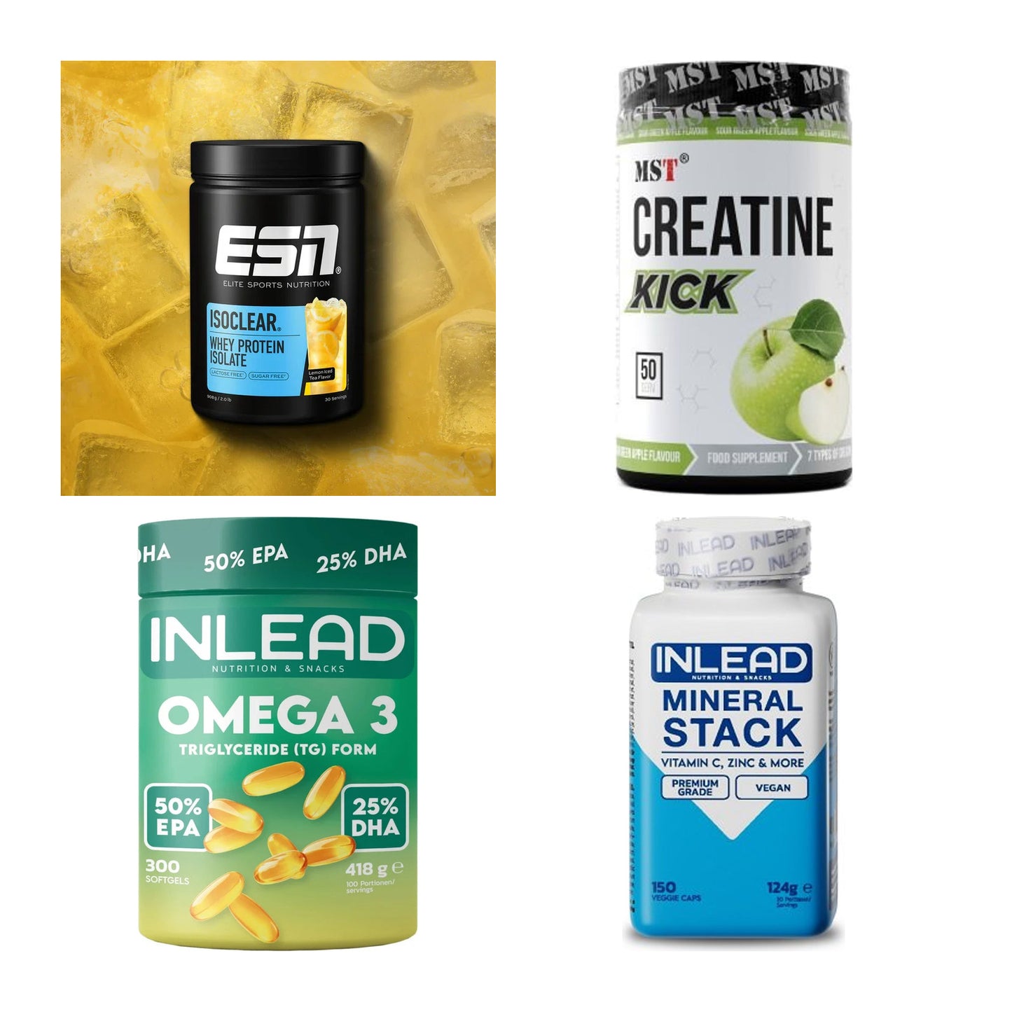 Wettkampfvorbereitung: ESN ISOCLEAR + MST Creatine + 2 weitere – alle enthaltenen Artikel