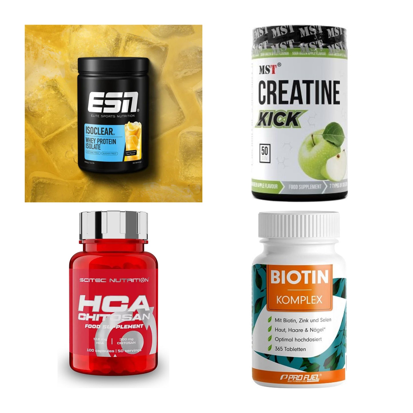 Wettkampfvorbereitung: ESN ISOCLEAR + MST Creatine + 2 weitere – alle enthaltenen Artikel