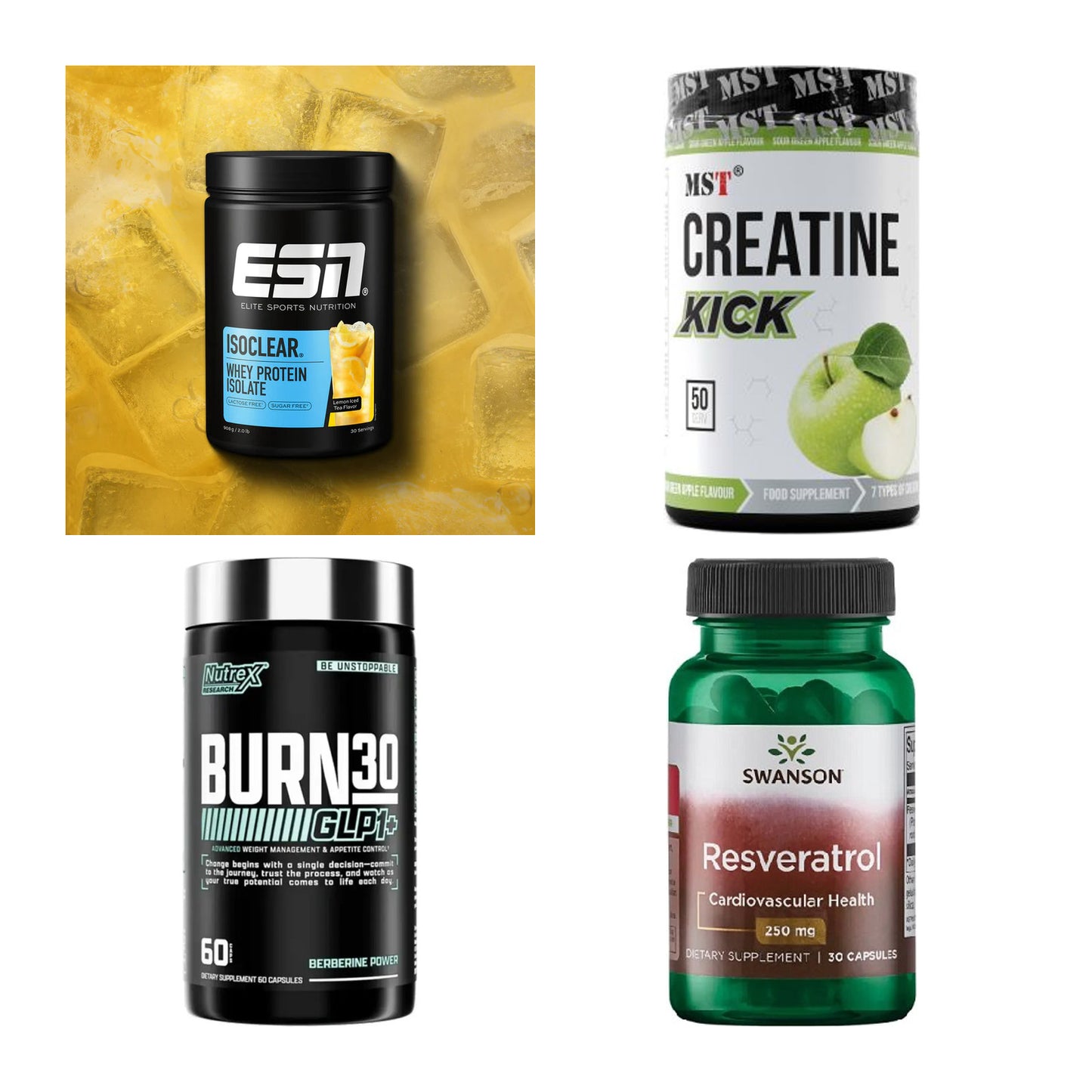 Wettkampfvorbereitung: ESN ISOCLEAR + MST Creatine + 2 weitere – alle enthaltenen Artikel