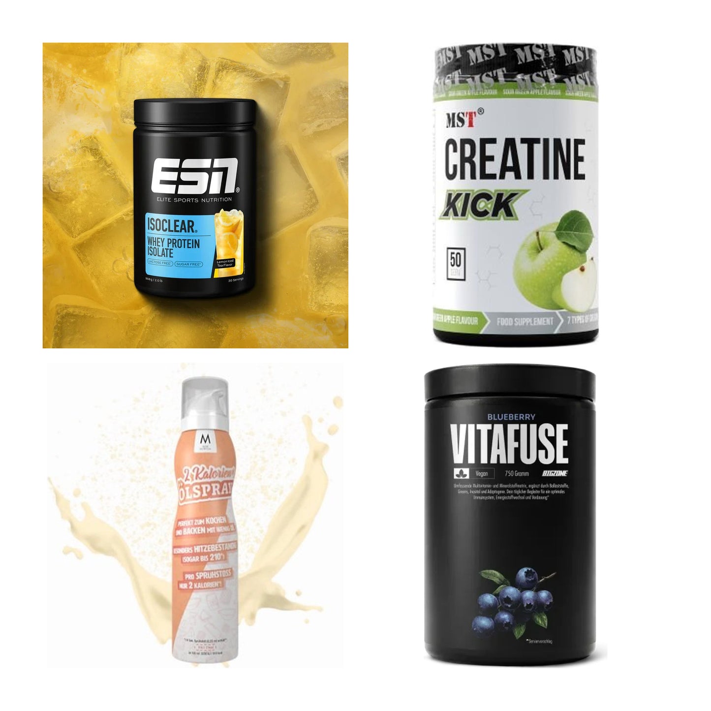 Wettkampfvorbereitung: ESN ISOCLEAR + MST Creatine + 2 weitere – alle enthaltenen Artikel
