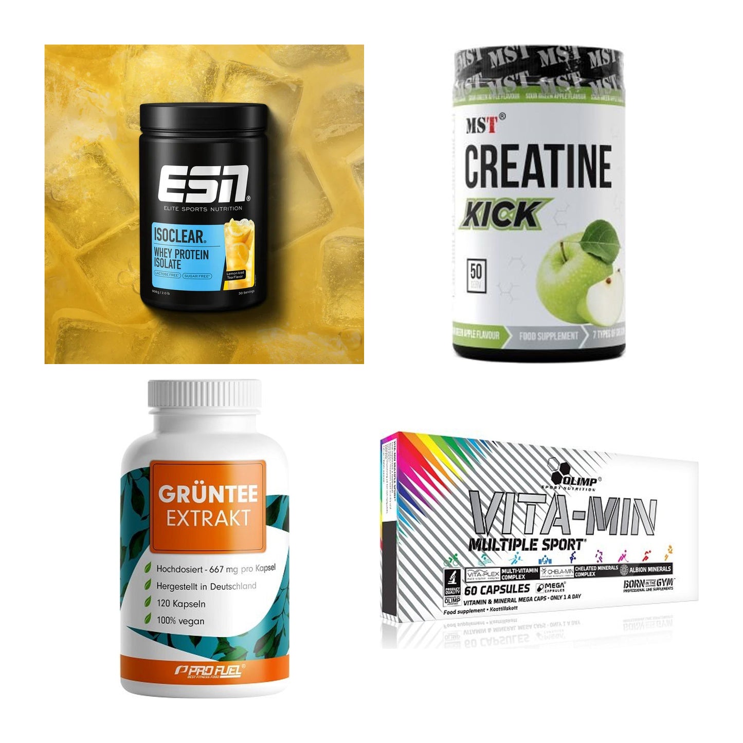 Wettkampfvorbereitung: ESN ISOCLEAR + MST Creatine + 2 weitere – alle enthaltenen Artikel