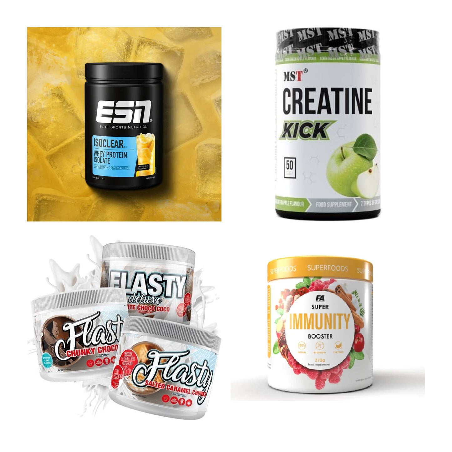 Wettkampfvorbereitung: ESN ISOCLEAR + MST Creatine + 2 weitere – alle enthaltenen Artikel