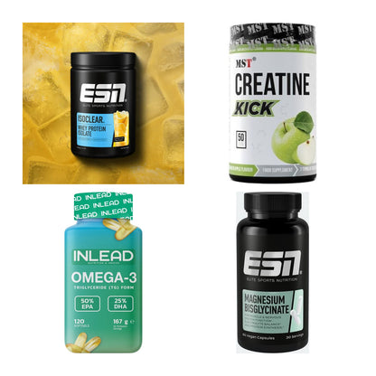 Wettkampfvorbereitung: ESN ISOCLEAR + MST Creatine + 2 weitere – alle enthaltenen Artikel