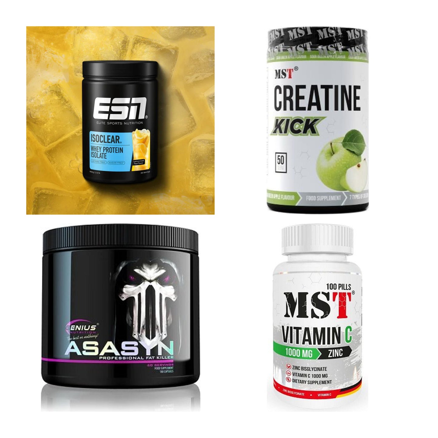 Wettkampfvorbereitung: ESN ISOCLEAR + MST Creatine + 2 weitere – alle enthaltenen Artikel