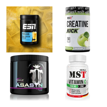 Wettkampfvorbereitung: ESN ISOCLEAR + MST Creatine + 2 weitere – alle enthaltenen Artikel