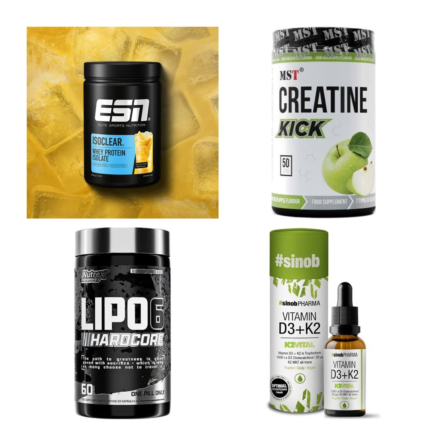 Wettkampfvorbereitung: ESN ISOCLEAR + MST Creatine + 2 weitere – alle enthaltenen Artikel