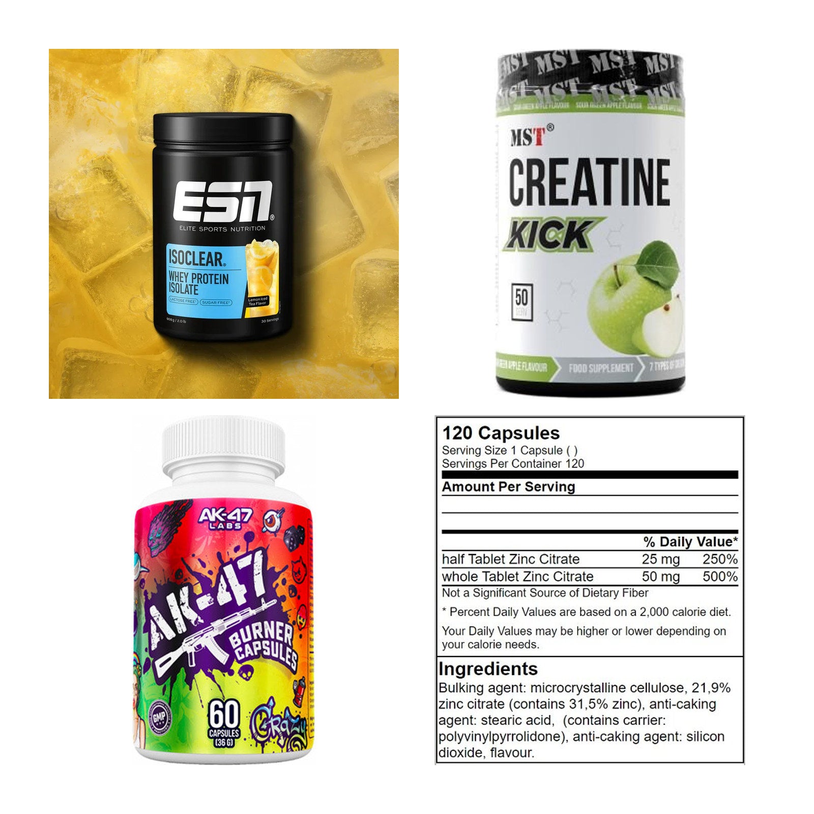 Wettkampfvorbereitung: ESN ISOCLEAR + MST Creatine + 2 weitere – alle enthaltenen Artikel