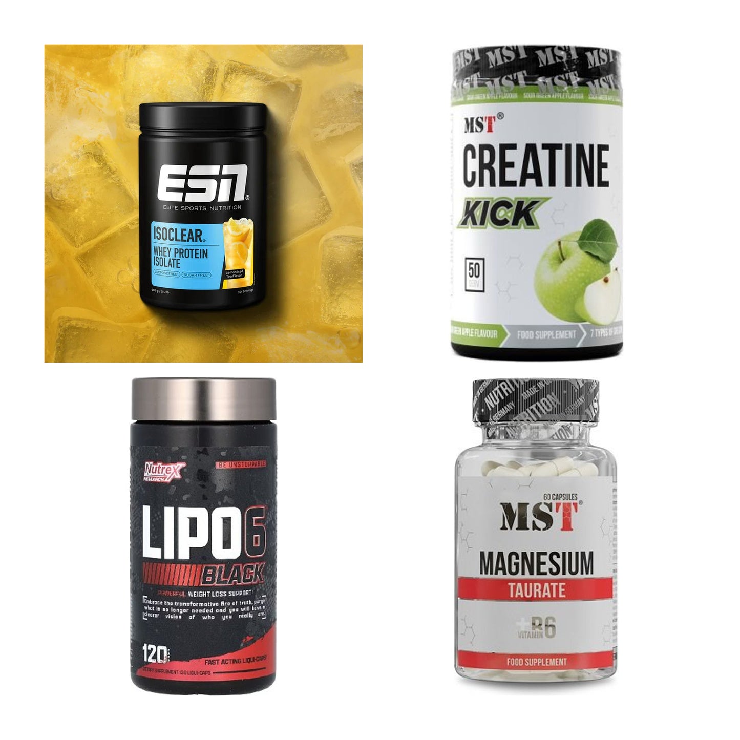 Wettkampfvorbereitung: ESN ISOCLEAR + MST Creatine + 2 weitere – alle enthaltenen Artikel