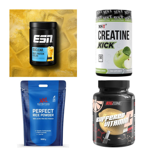 Wettkampfvorbereitung: ESN ISOCLEAR + MST Creatine + 2 weitere – alle enthaltenen Artikel