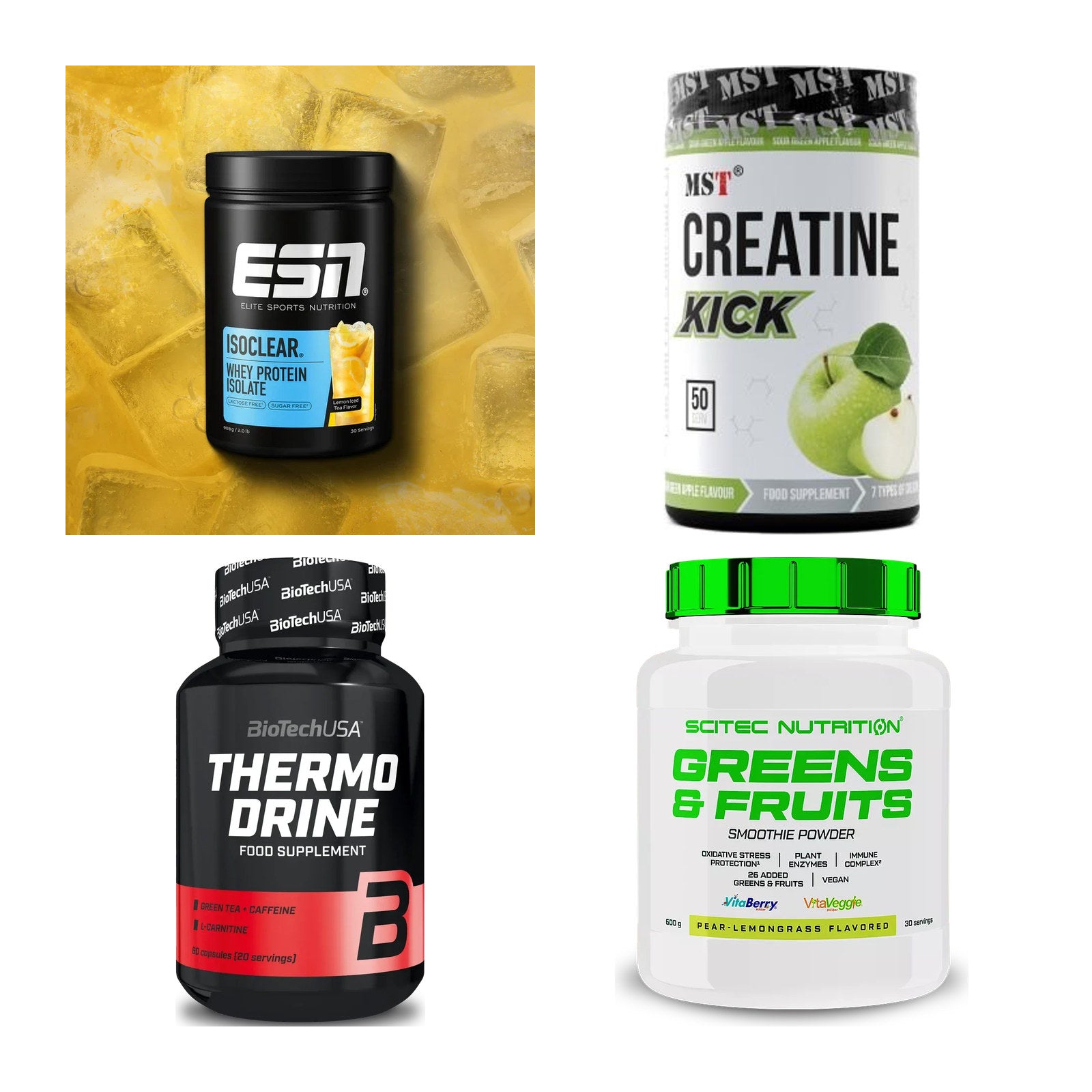 Wettkampfvorbereitung: ESN ISOCLEAR + MST Creatine + 2 weitere – alle enthaltenen Artikel