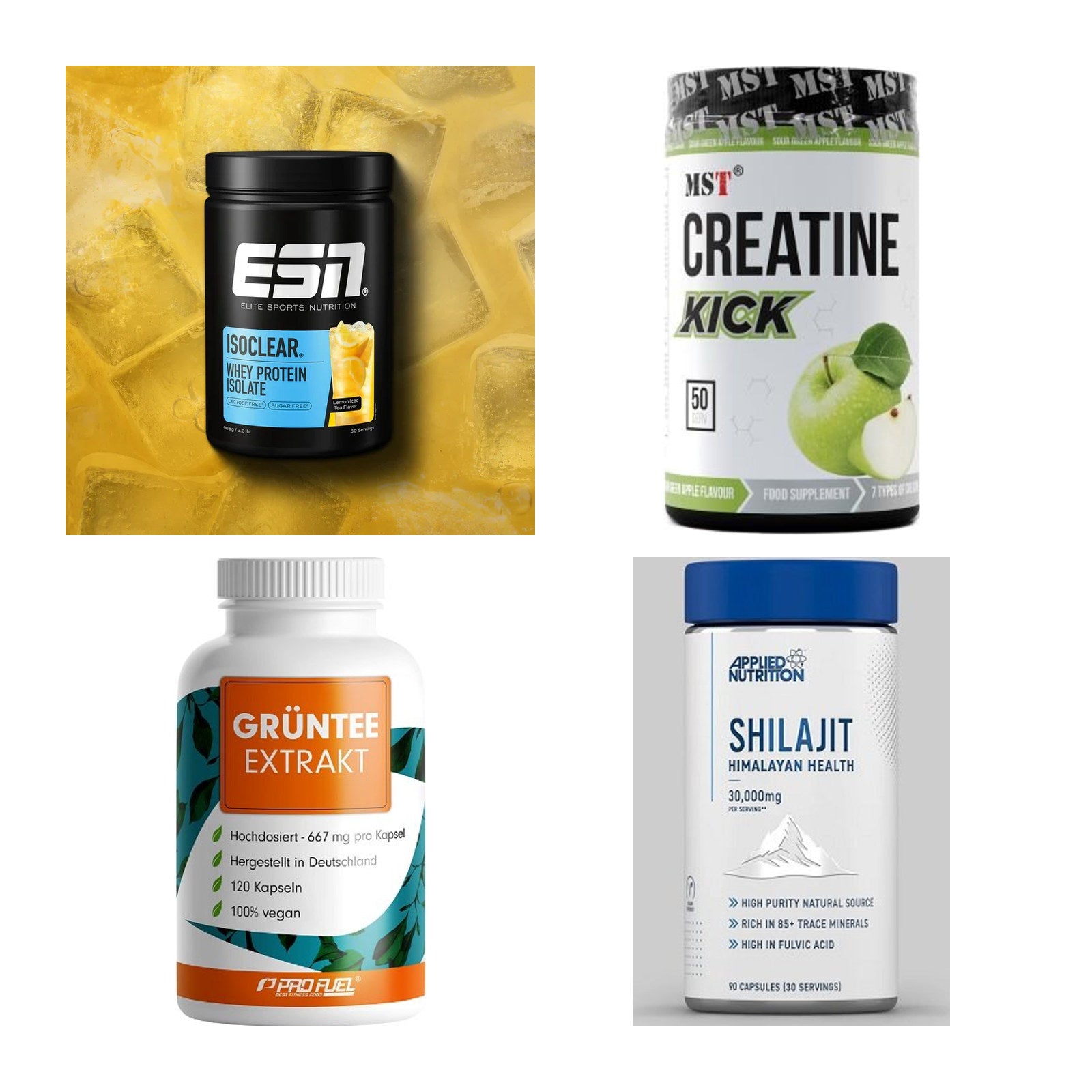 Wettkampfvorbereitung: ESN ISOCLEAR + MST Creatine + 2 weitere – alle enthaltenen Artikel