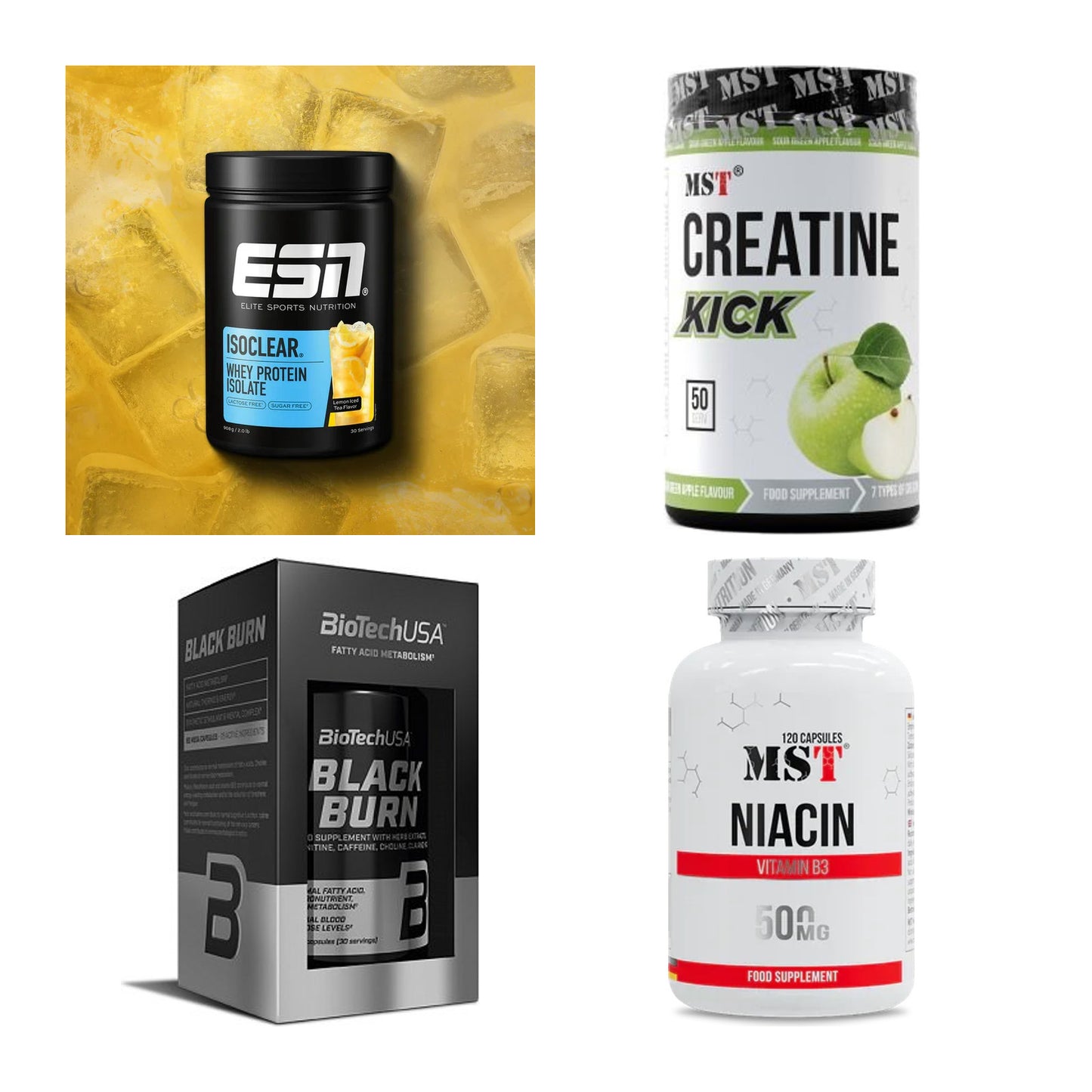 Wettkampfvorbereitung: ESN ISOCLEAR + MST Creatine + 2 weitere – alle enthaltenen Artikel