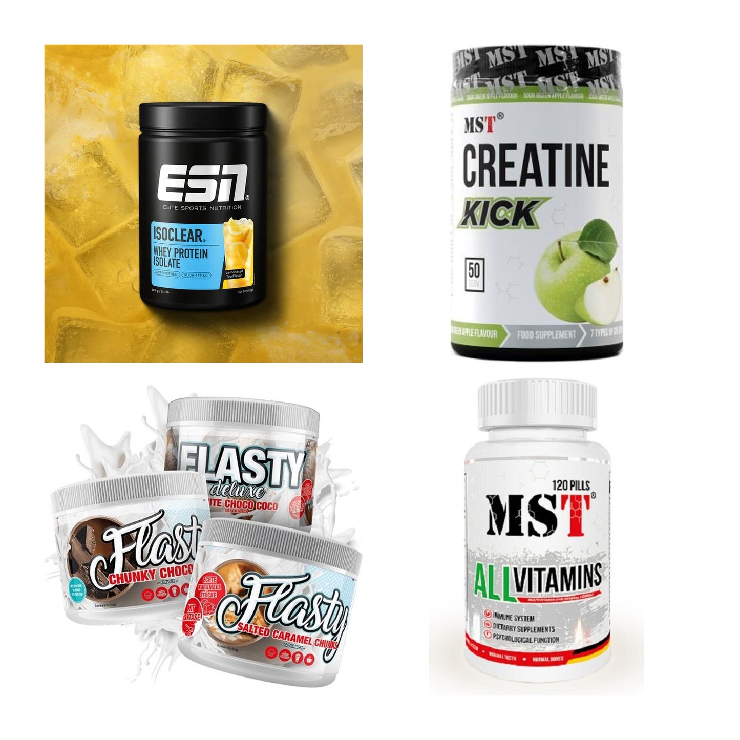 Wettkampfvorbereitung: ESN ISOCLEAR + MST Creatine + 2 weitere – alle enthaltenen Artikel