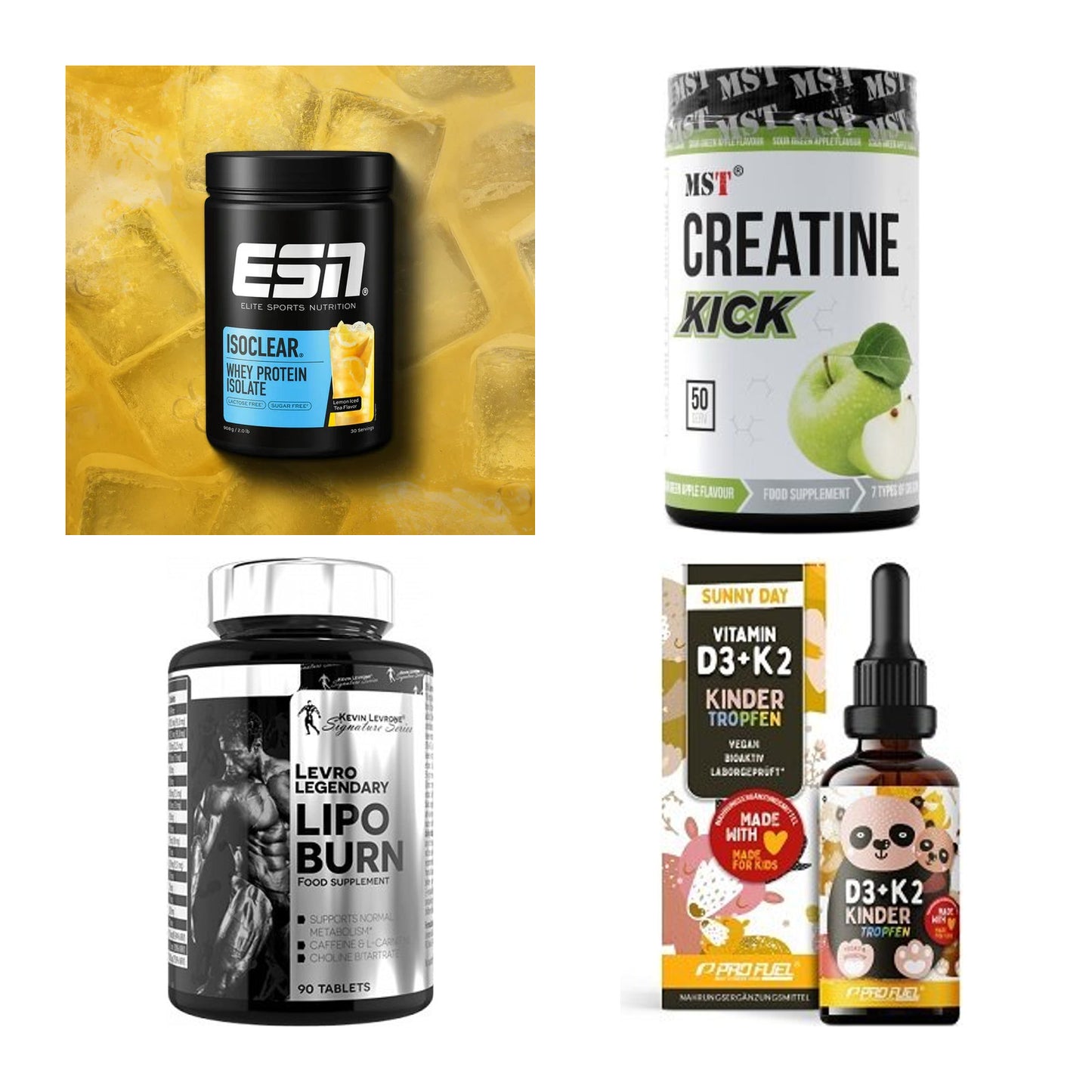 Wettkampfvorbereitung: ESN ISOCLEAR + MST Creatine + 2 weitere – alle enthaltenen Artikel