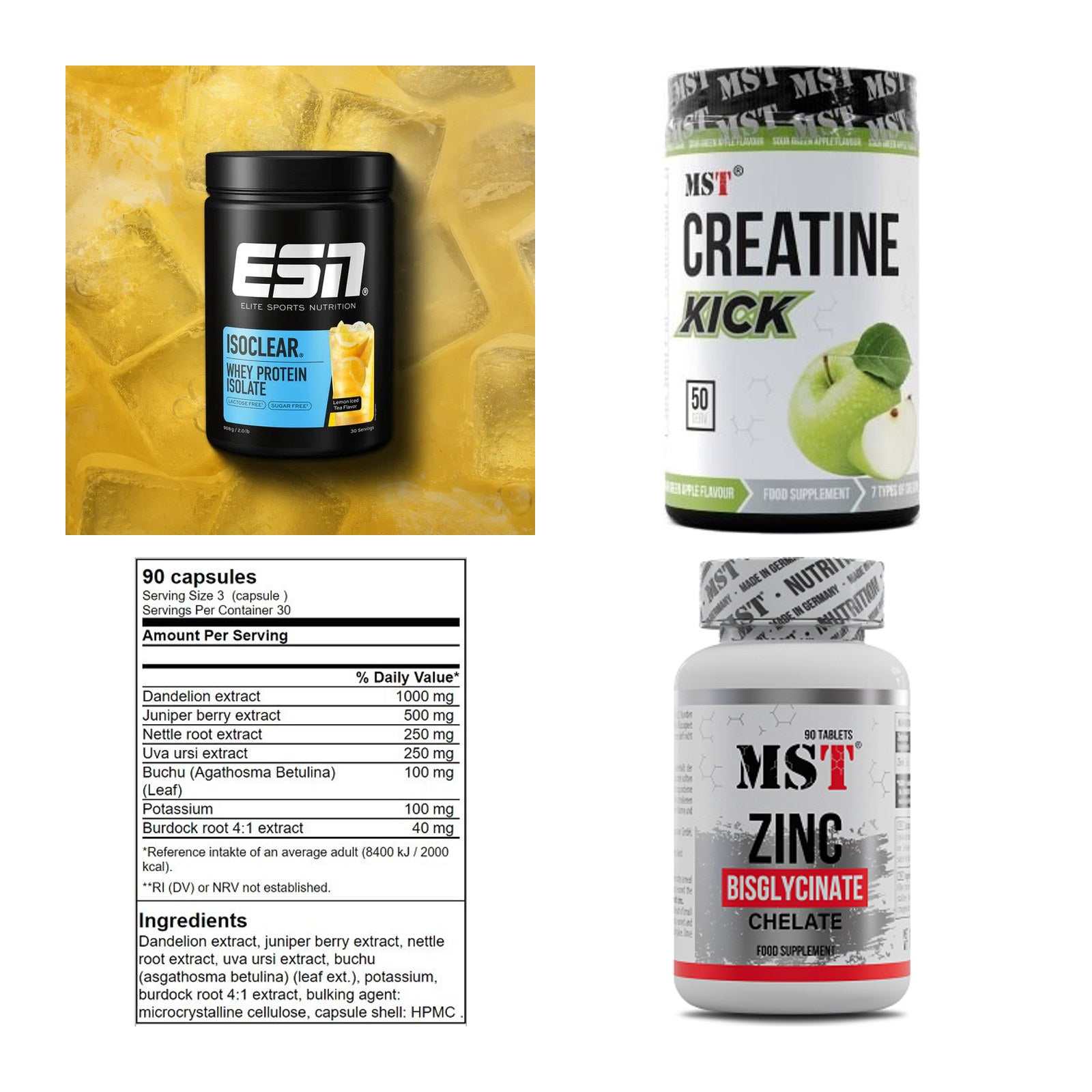 Wettkampfvorbereitung: ESN ISOCLEAR + MST Creatine + 2 weitere – alle enthaltenen Artikel