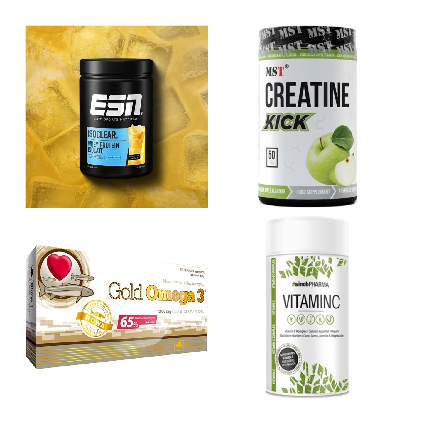 Wettkampfvorbereitung: ESN ISOCLEAR + MST Creatine + 2 weitere – alle enthaltenen Artikel