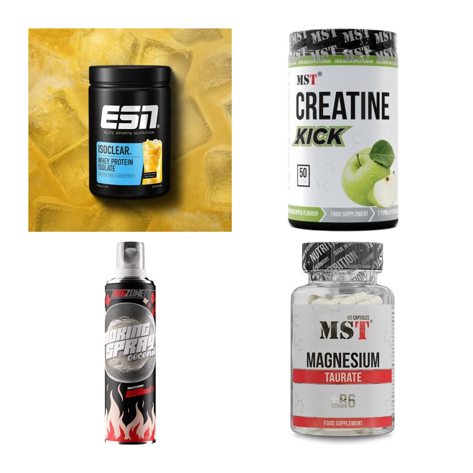 Wettkampfvorbereitung: ESN ISOCLEAR + MST Creatine + 2 weitere – alle enthaltenen Artikel