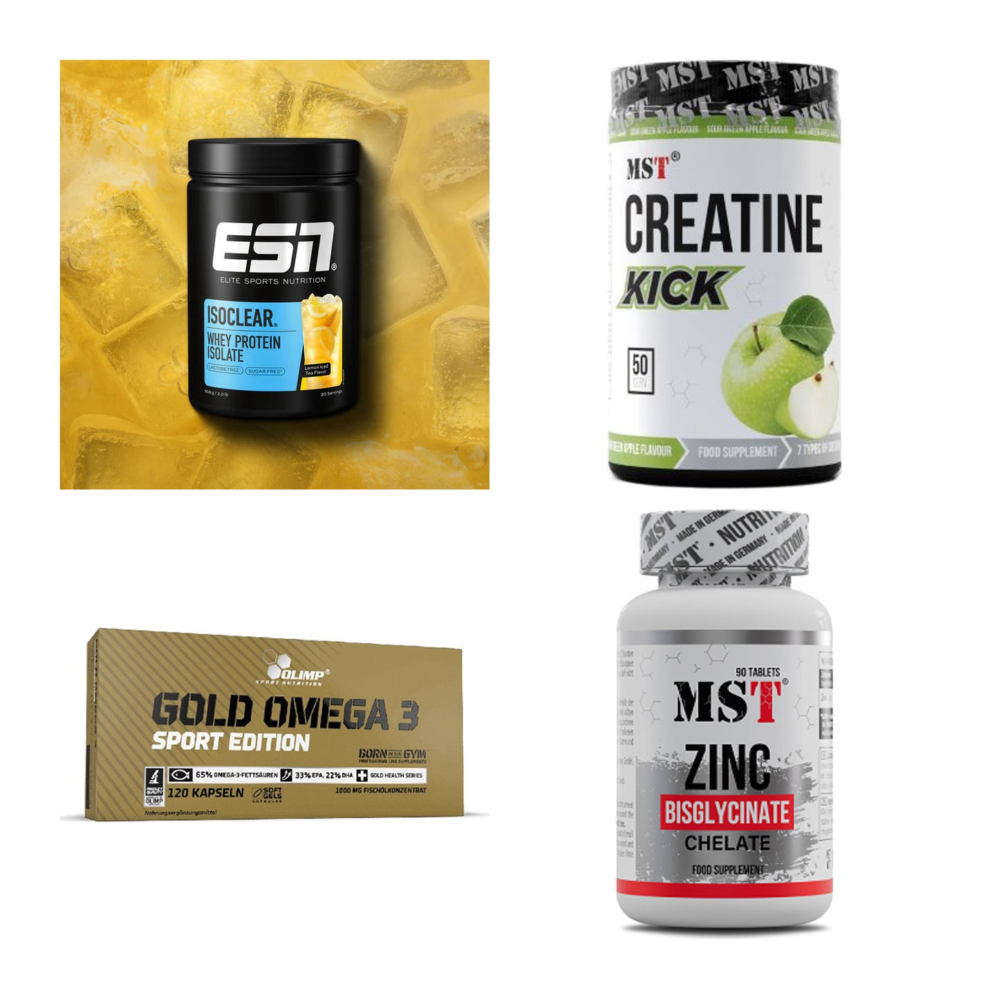 Wettkampfvorbereitung: ESN ISOCLEAR + MST Creatine + 2 weitere – alle enthaltenen Artikel
