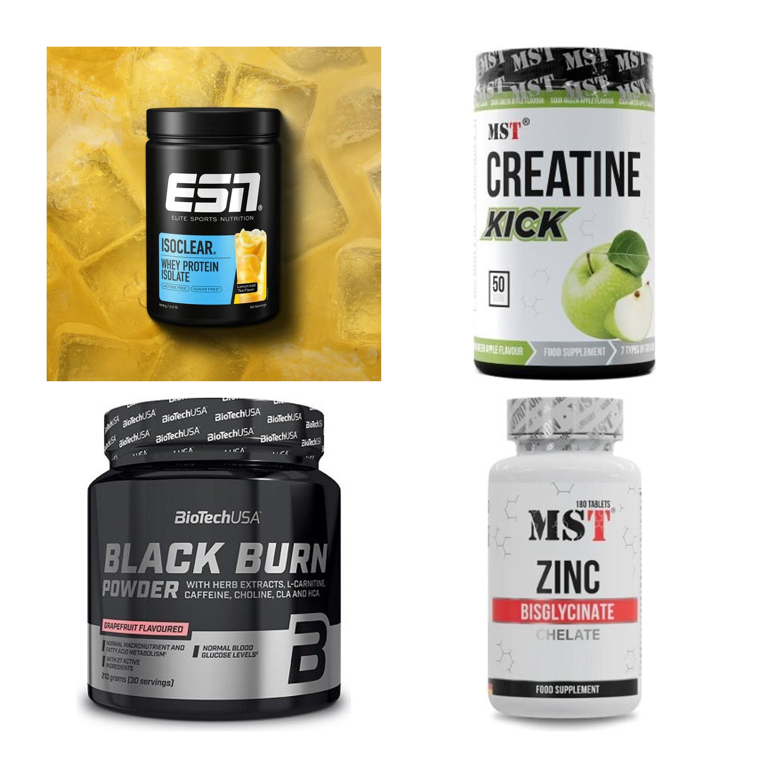 Wettkampfvorbereitung: ESN ISOCLEAR + MST Creatine + 2 weitere – alle enthaltenen Artikel