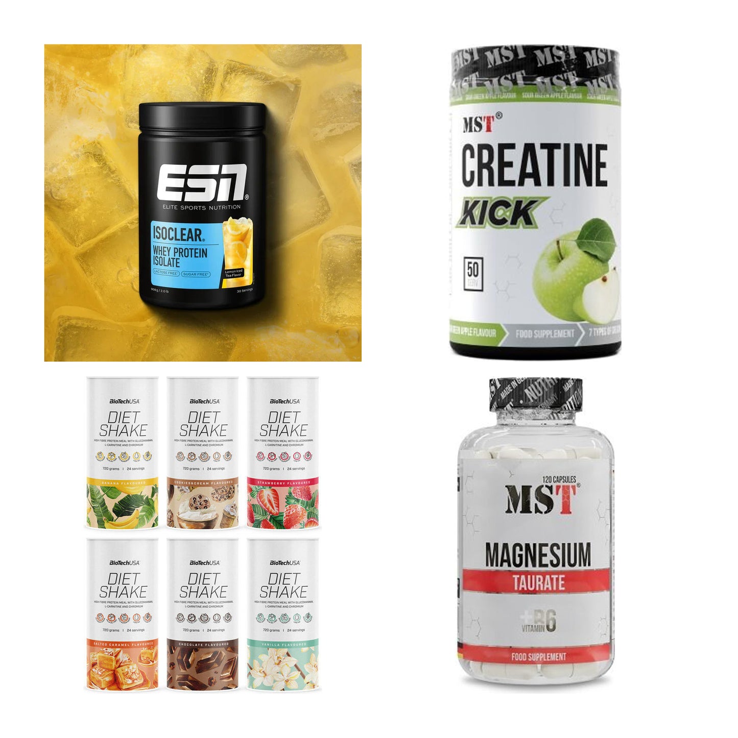 Wettkampfvorbereitung: ESN ISOCLEAR + MST Creatine + 2 weitere – alle enthaltenen Artikel