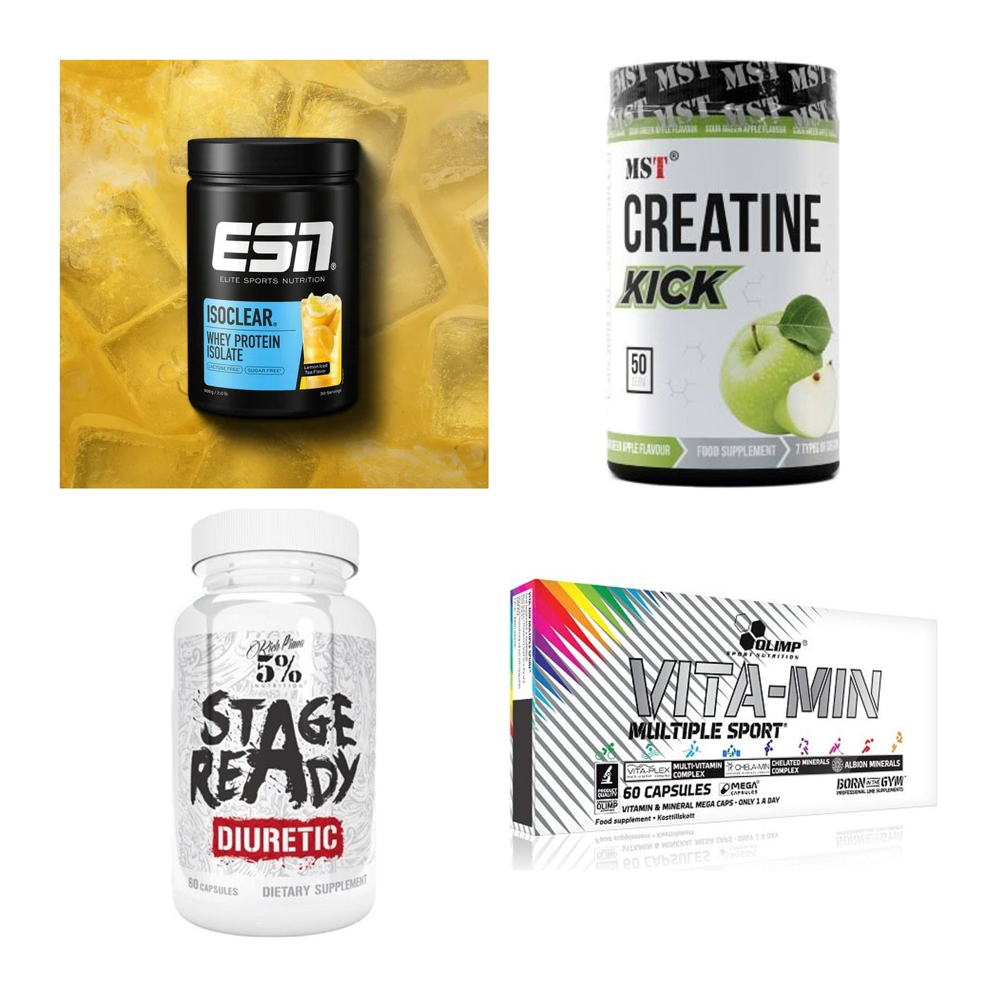 Wettkampfvorbereitung: ESN ISOCLEAR + MST Creatine + 2 weitere – alle enthaltenen Artikel