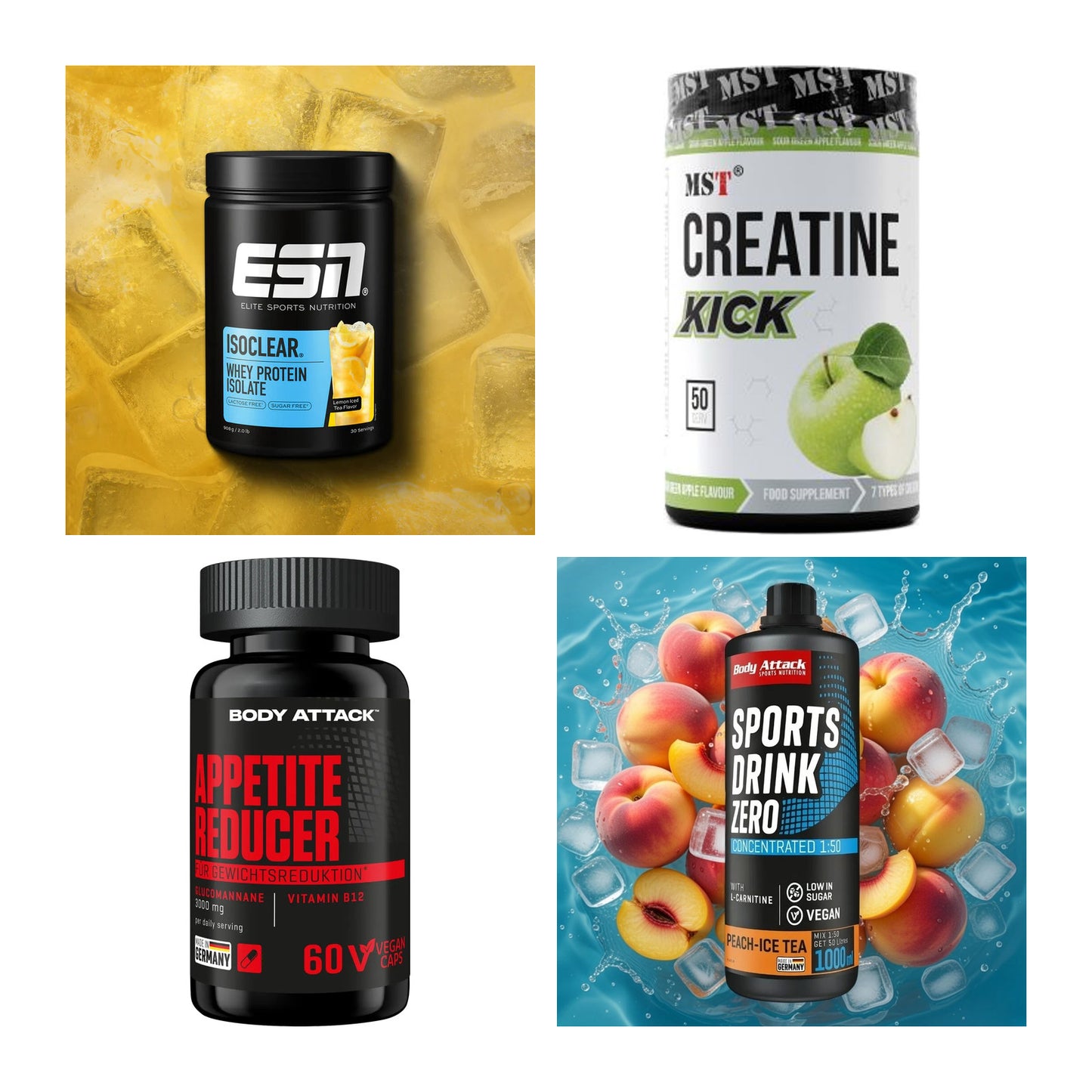 Wettkampfvorbereitung: ESN ISOCLEAR + MST Creatine + 2 weitere – alle enthaltenen Artikel