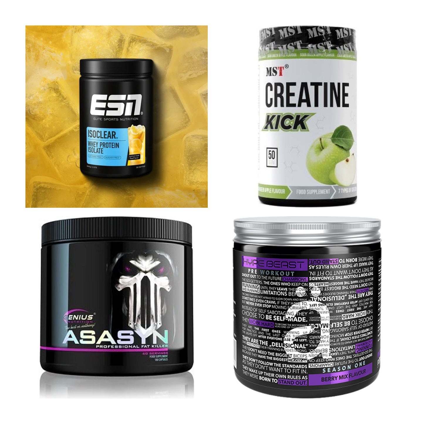 Wettkampfvorbereitung: ESN ISOCLEAR + MST Creatine + 2 weitere – alle enthaltenen Artikel
