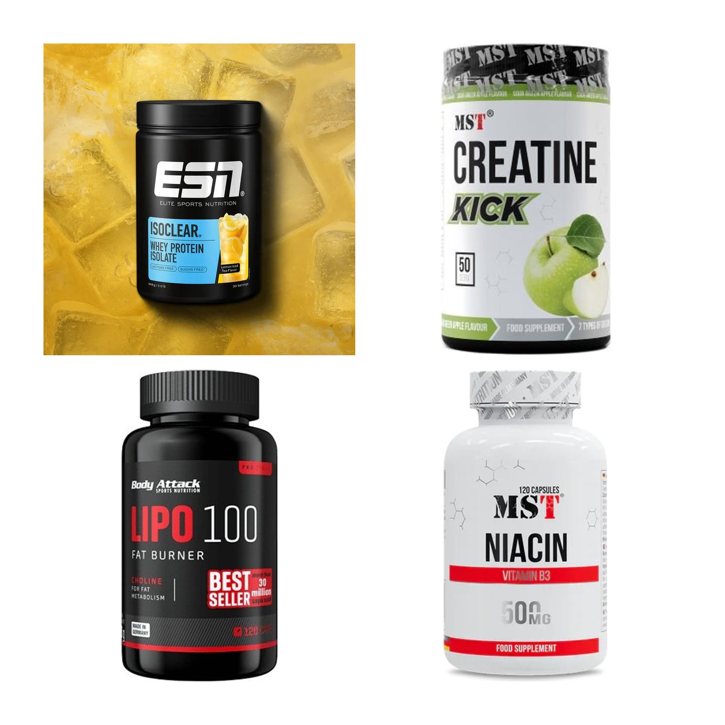 Wettkampfvorbereitung: ESN ISOCLEAR + MST Creatine + 2 weitere – alle enthaltenen Artikel