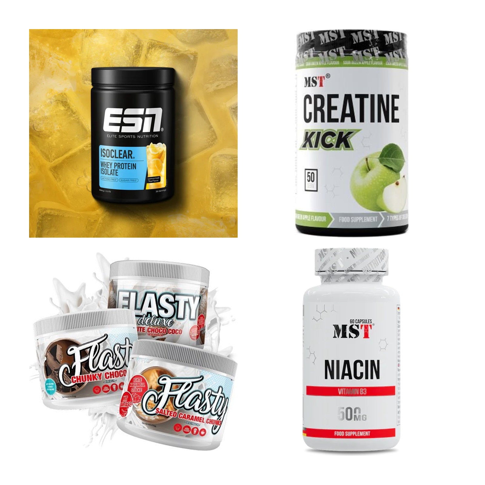 Wettkampfvorbereitung: ESN ISOCLEAR + MST Creatine + 2 weitere – alle enthaltenen Artikel