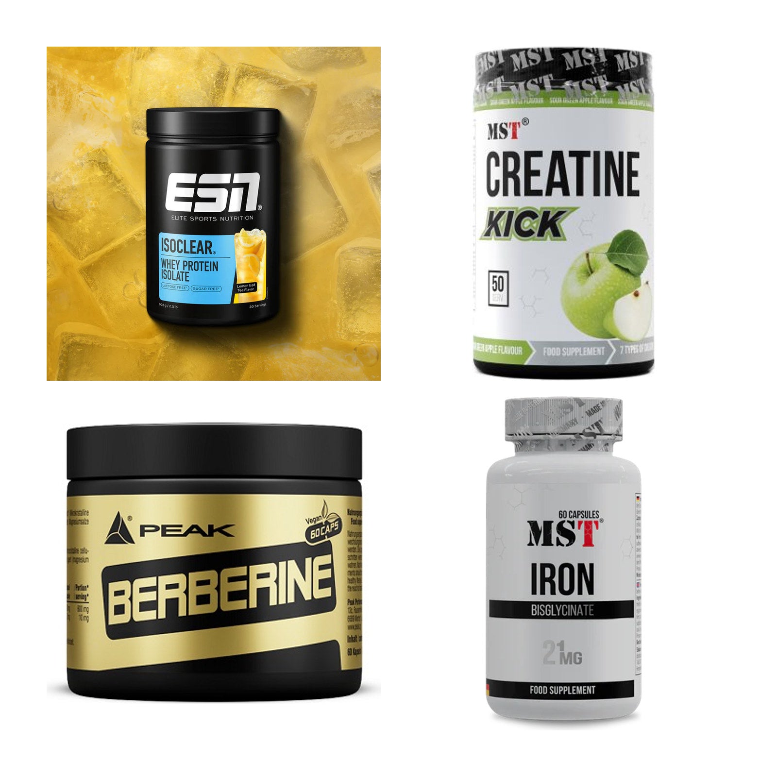 Wettkampfvorbereitung: ESN ISOCLEAR + MST Creatine + 2 weitere – alle enthaltenen Artikel