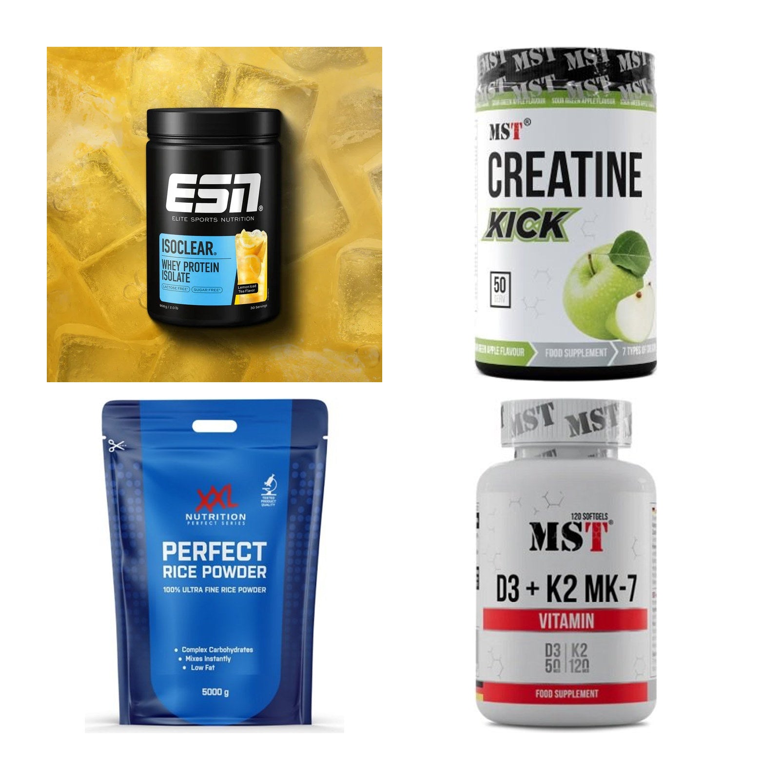 Wettkampfvorbereitung: ESN ISOCLEAR + MST Creatine + 2 weitere – alle enthaltenen Artikel
