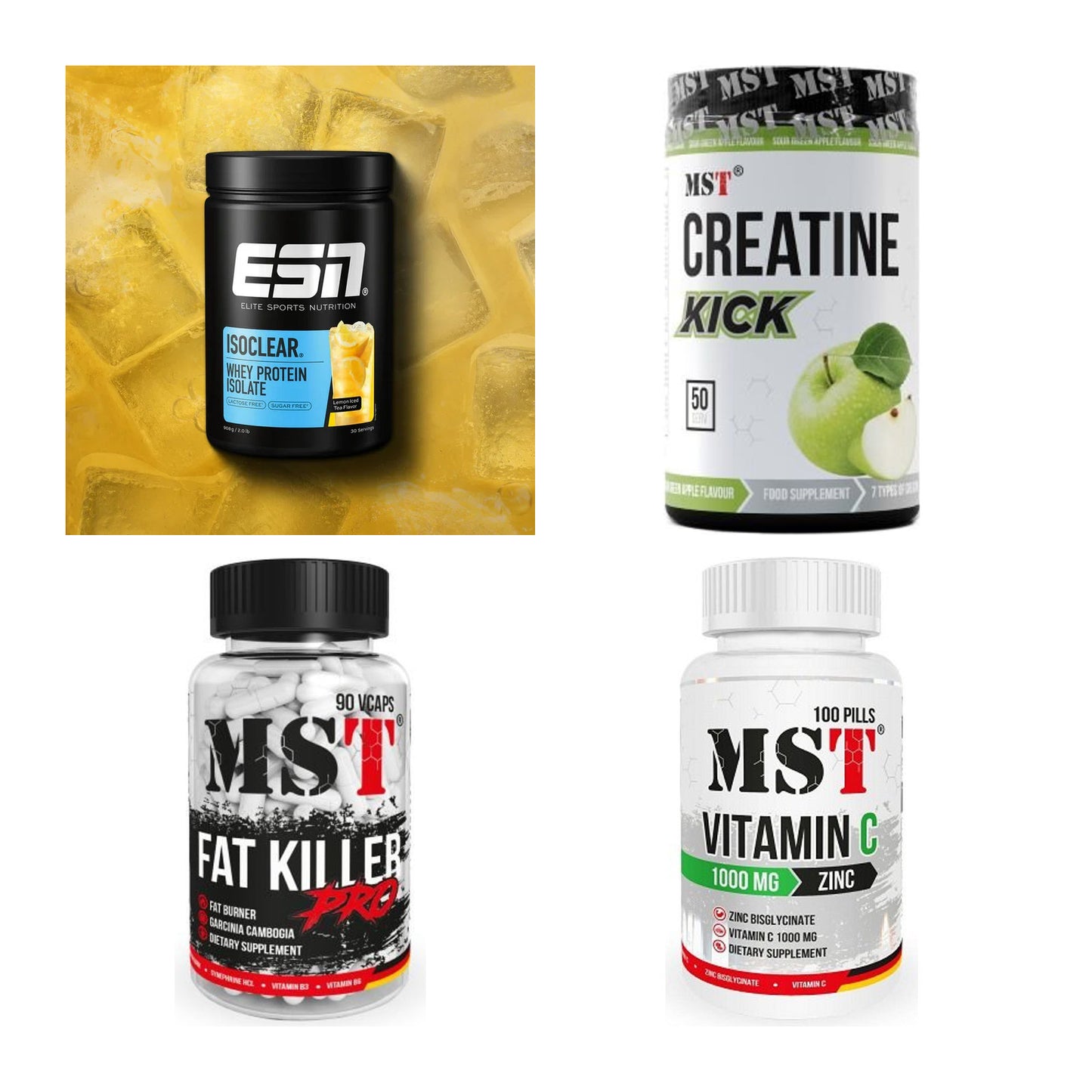 Wettkampfvorbereitung: ESN ISOCLEAR + MST Creatine + 2 weitere – alle enthaltenen Artikel